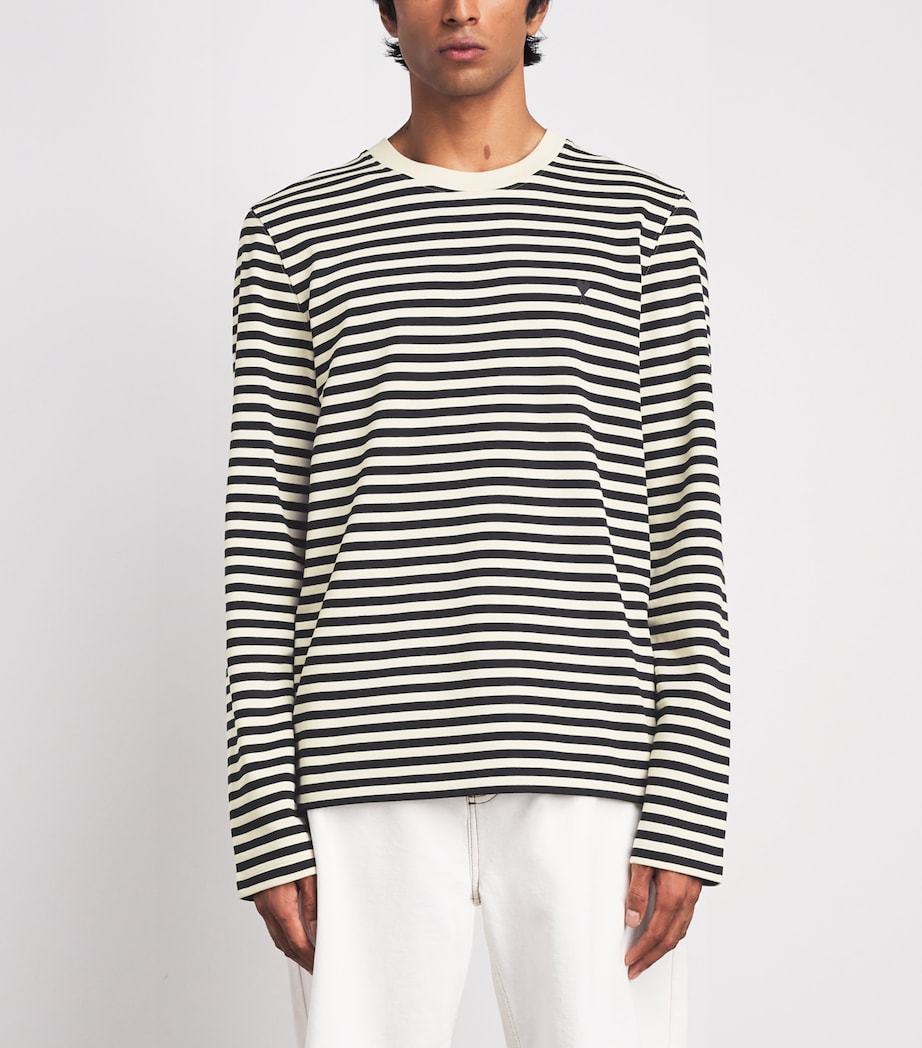 AMI Paris Mens Cotton Stripe Long-Sleeve T-Shirt Noir/ivoire Image 4