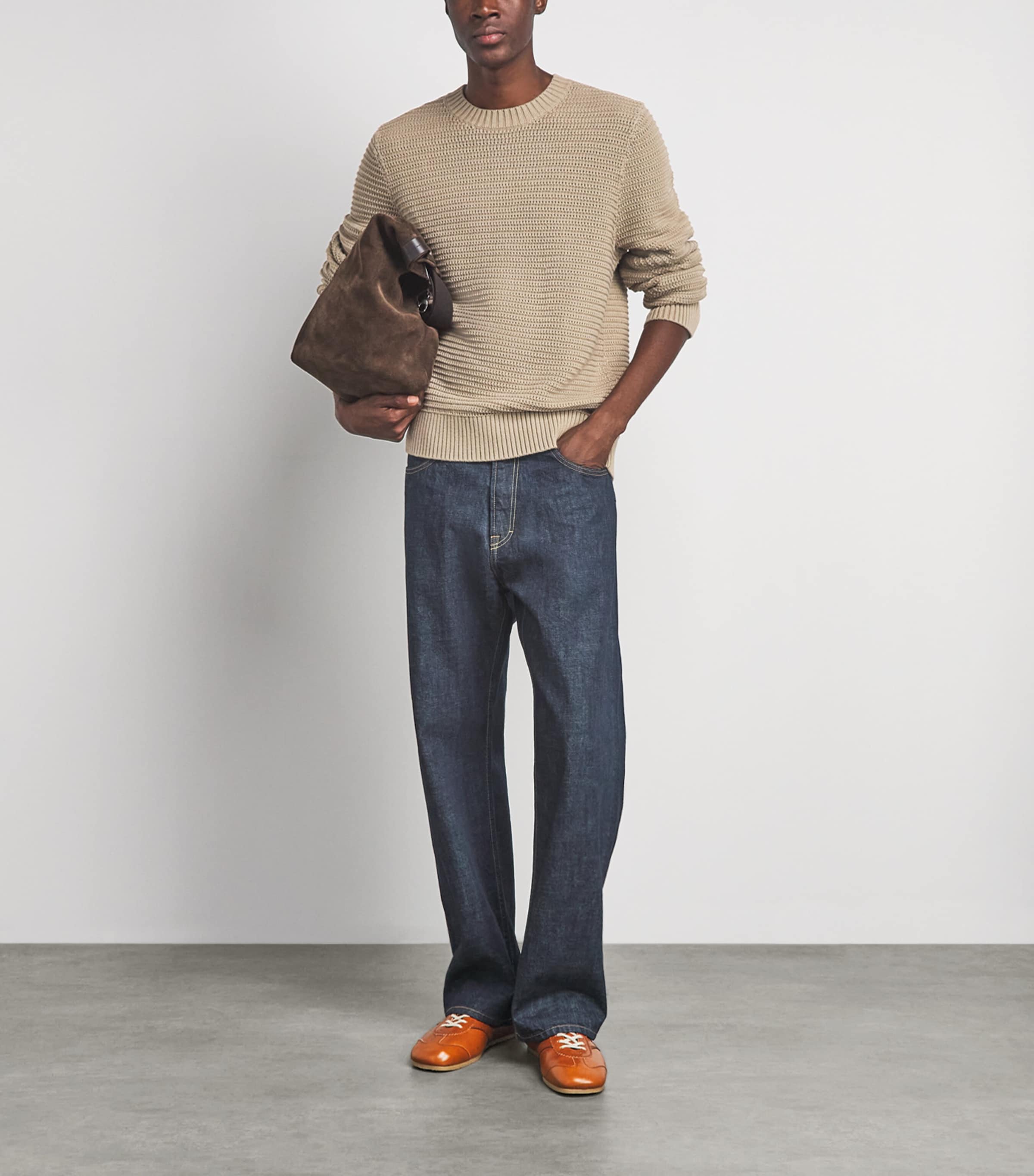 Vince Mens Cotton-Cashmere Waffle Knit Sweater Dk Pecan Image 2