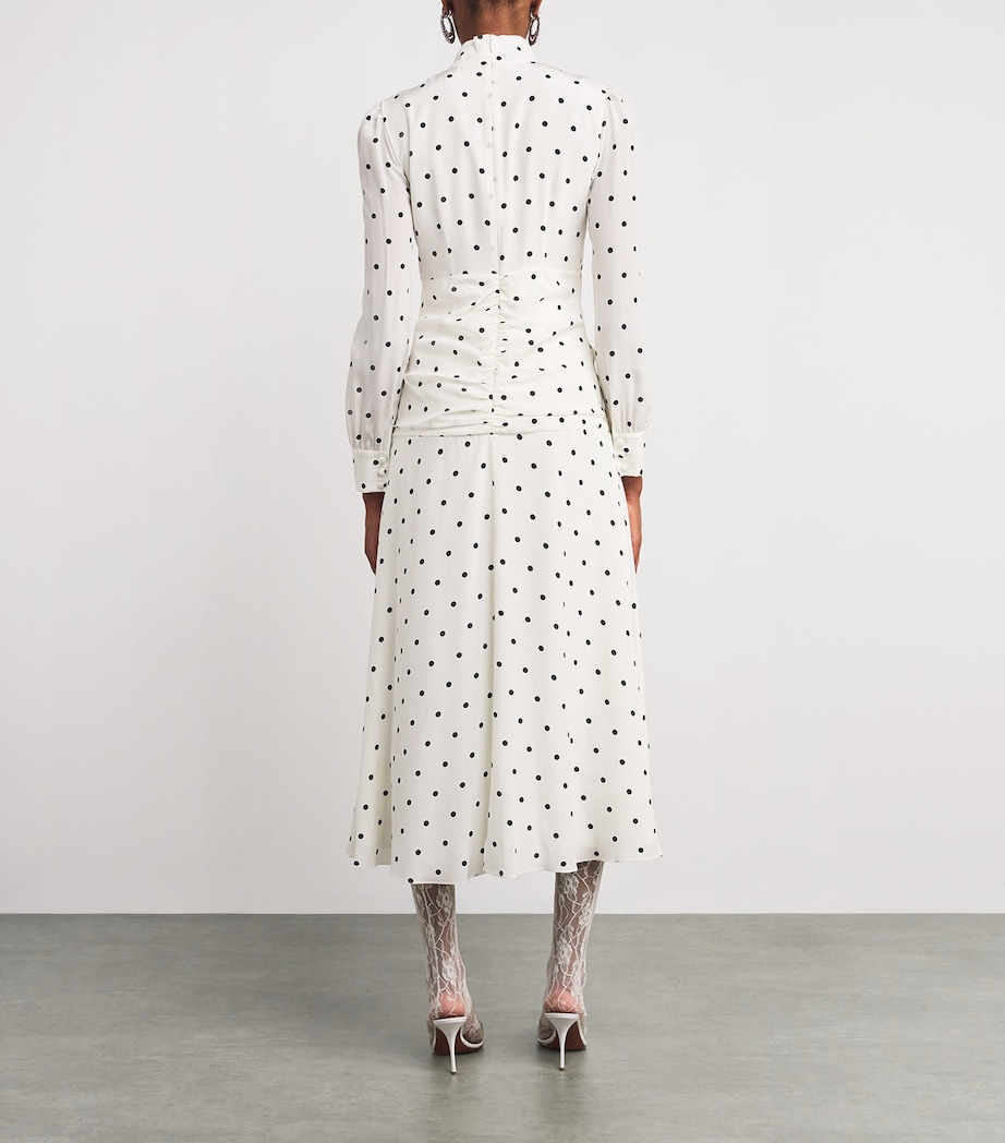 Silk High-Neck Midi Dress 0822 WHITE-NAVY BLUE Image 3