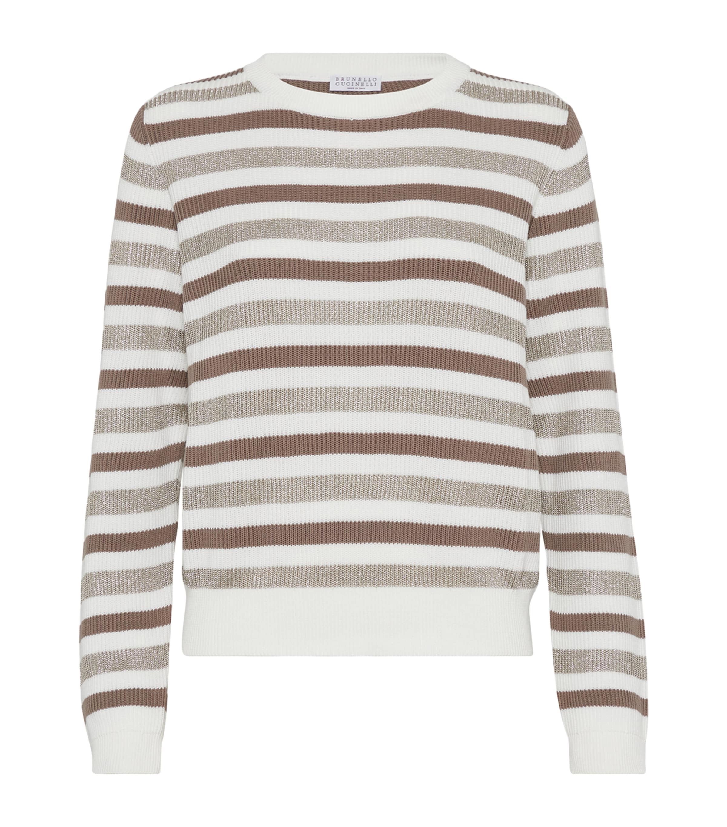 Brunello Cucinelli Cotton Stripe Sweater In White