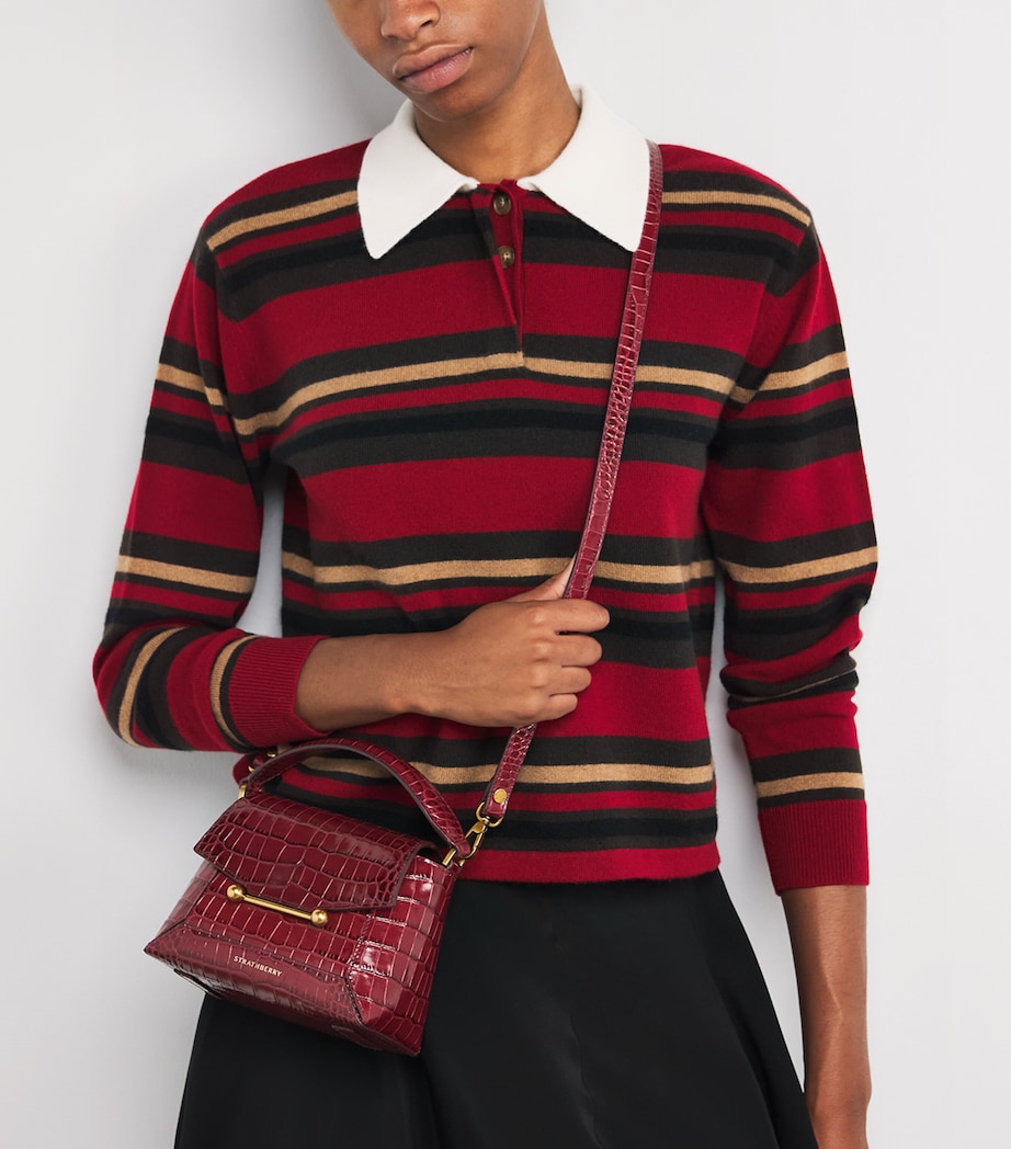 Croc-Embossed Leather Mosaic Nano Satchel Bag OXBLOOD Image 2