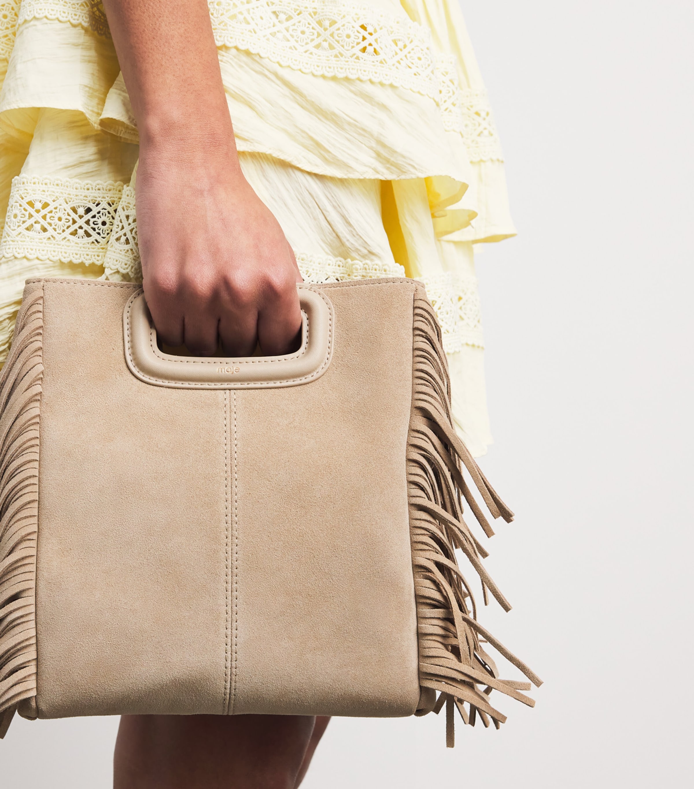 Maje Suede Fringed M Top-Handle Bag Cappucino Image 2