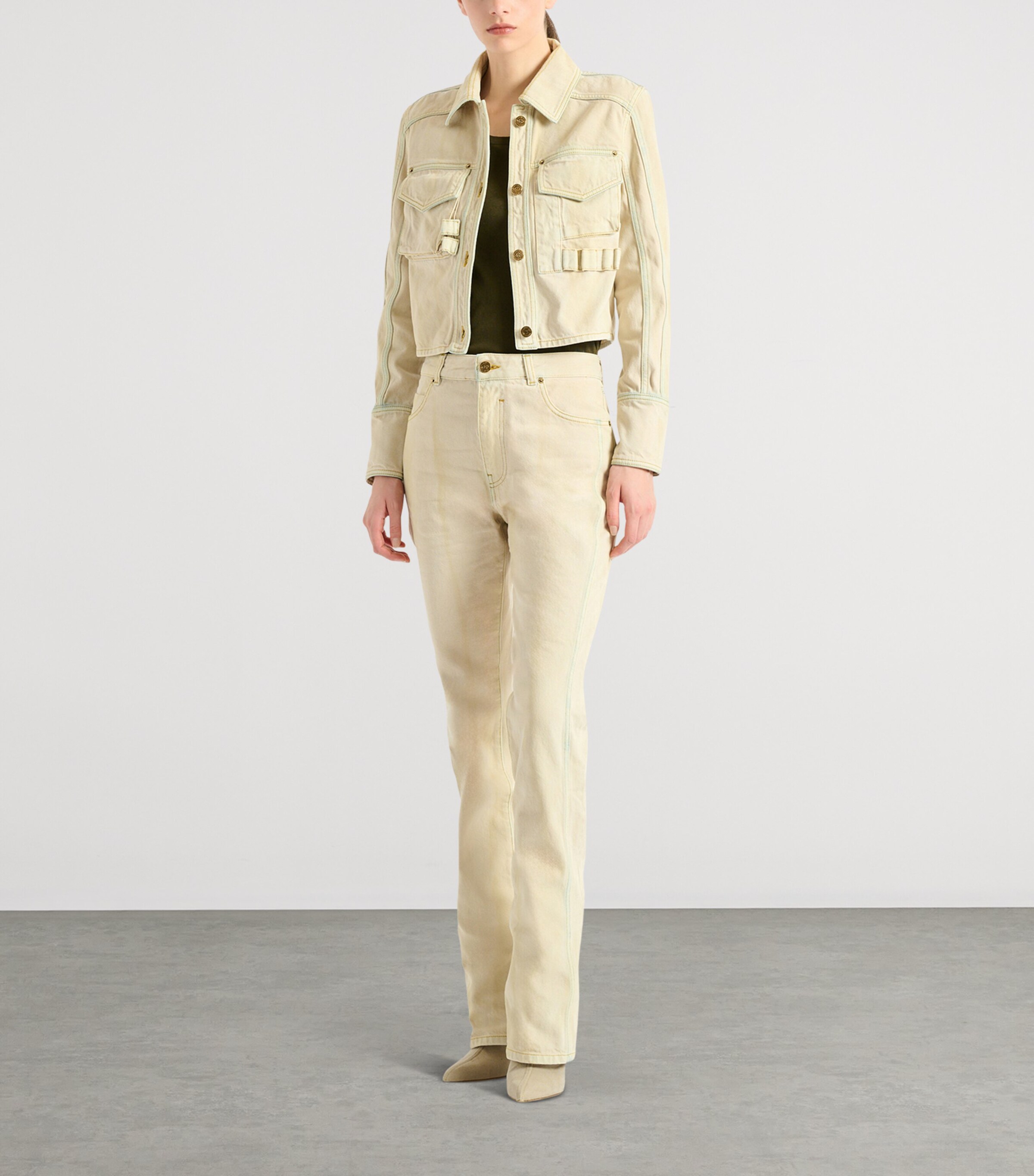 Balmain Womens Faded High-Rise Jeans Bleu Jean Beige Image 8