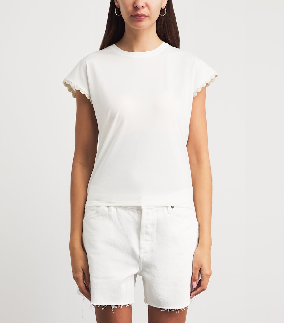 FRAME Womens The Crochet Muscle T-Shirt White Image 4