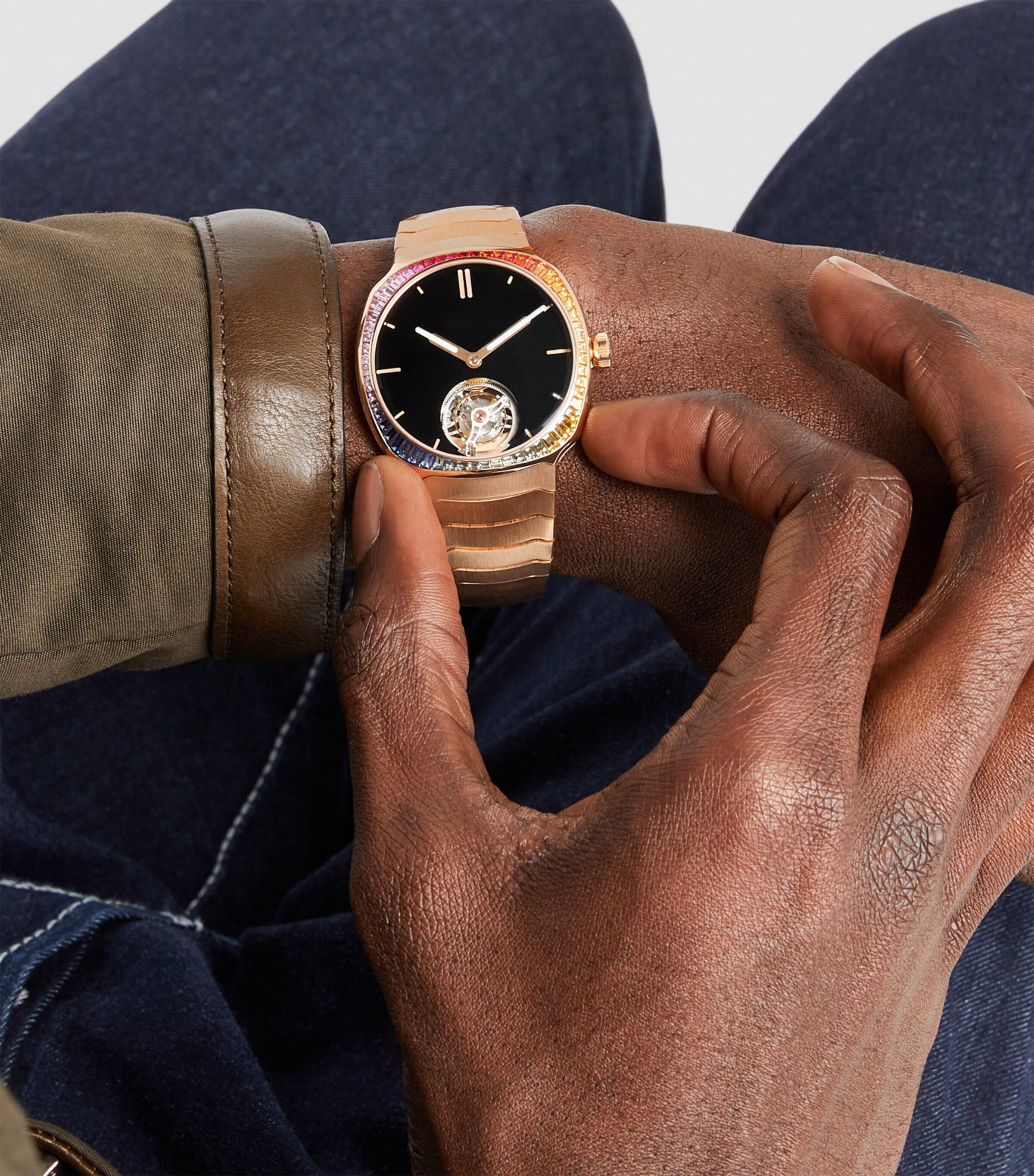 H. Moser & Cie Red Gold and Sapphire Streamliner Tourbillon Watch 40mm Black Image 4