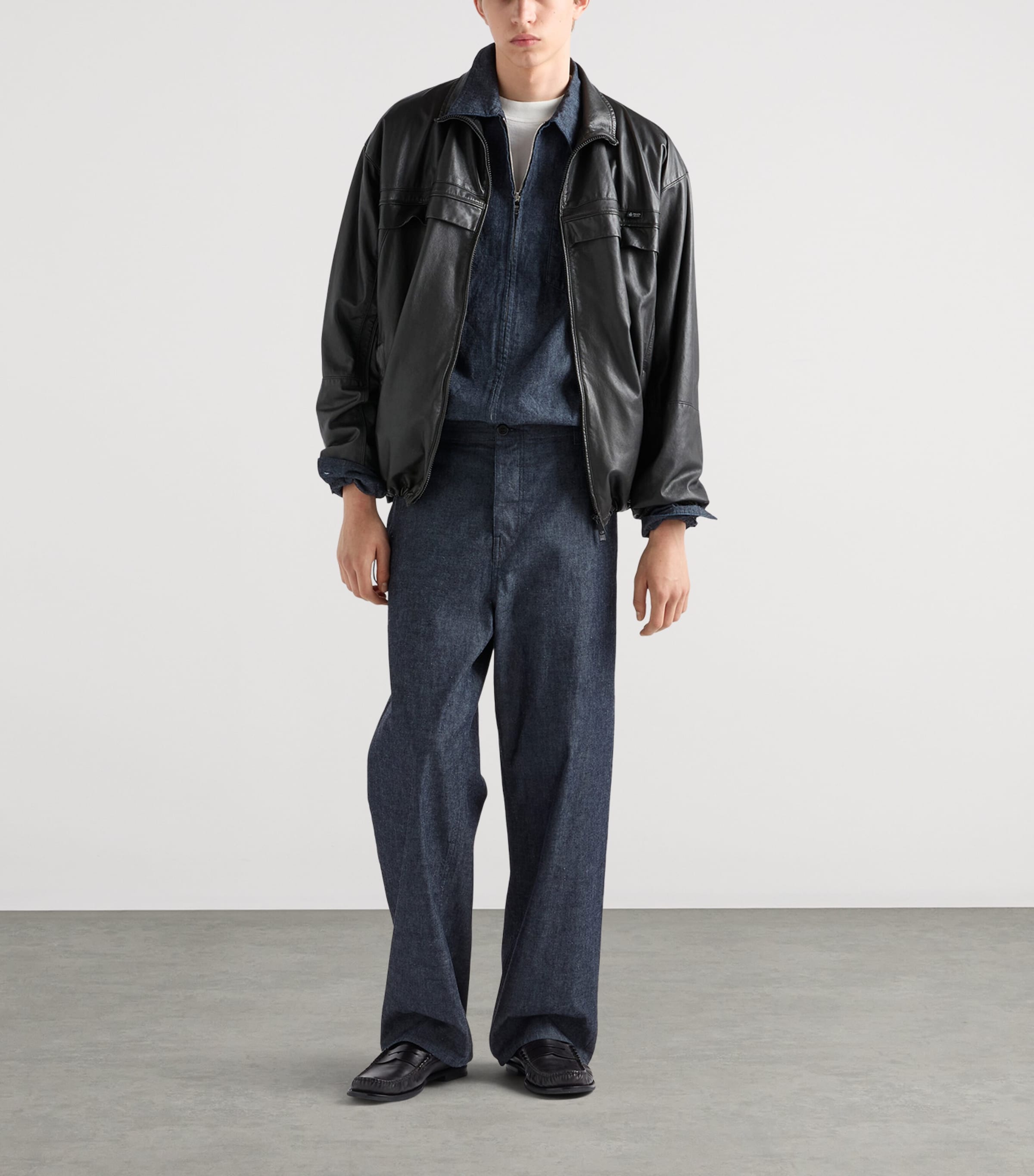 Prada Mens Cotton Chambray Zipped Shirt Blue Image 2