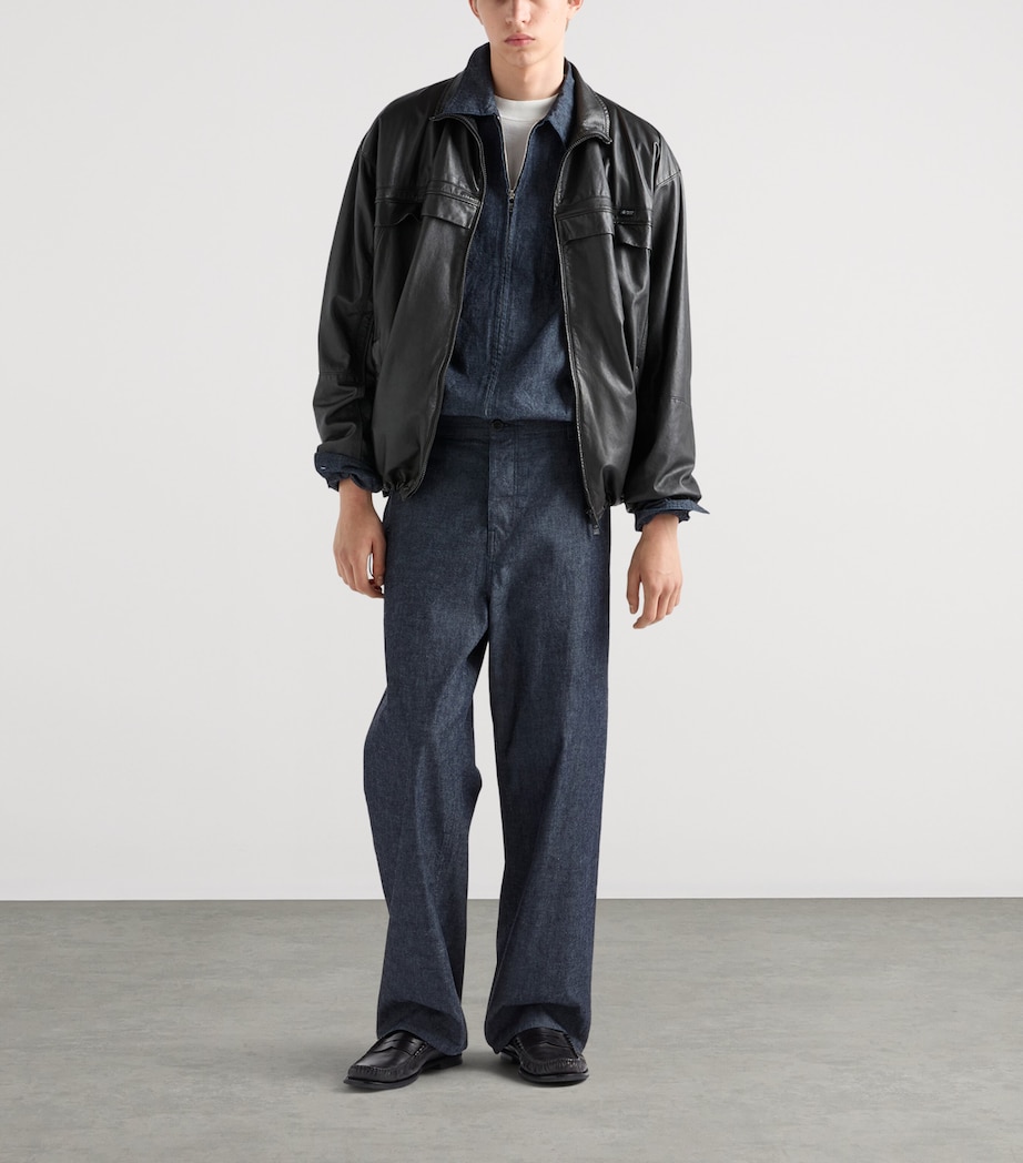 Prada Mens Cotton Chambray Zipped Shirt Blue Image 2