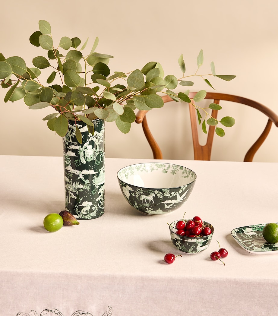 Fine Bone China Toile Vase (28cm) GREEN Image 3