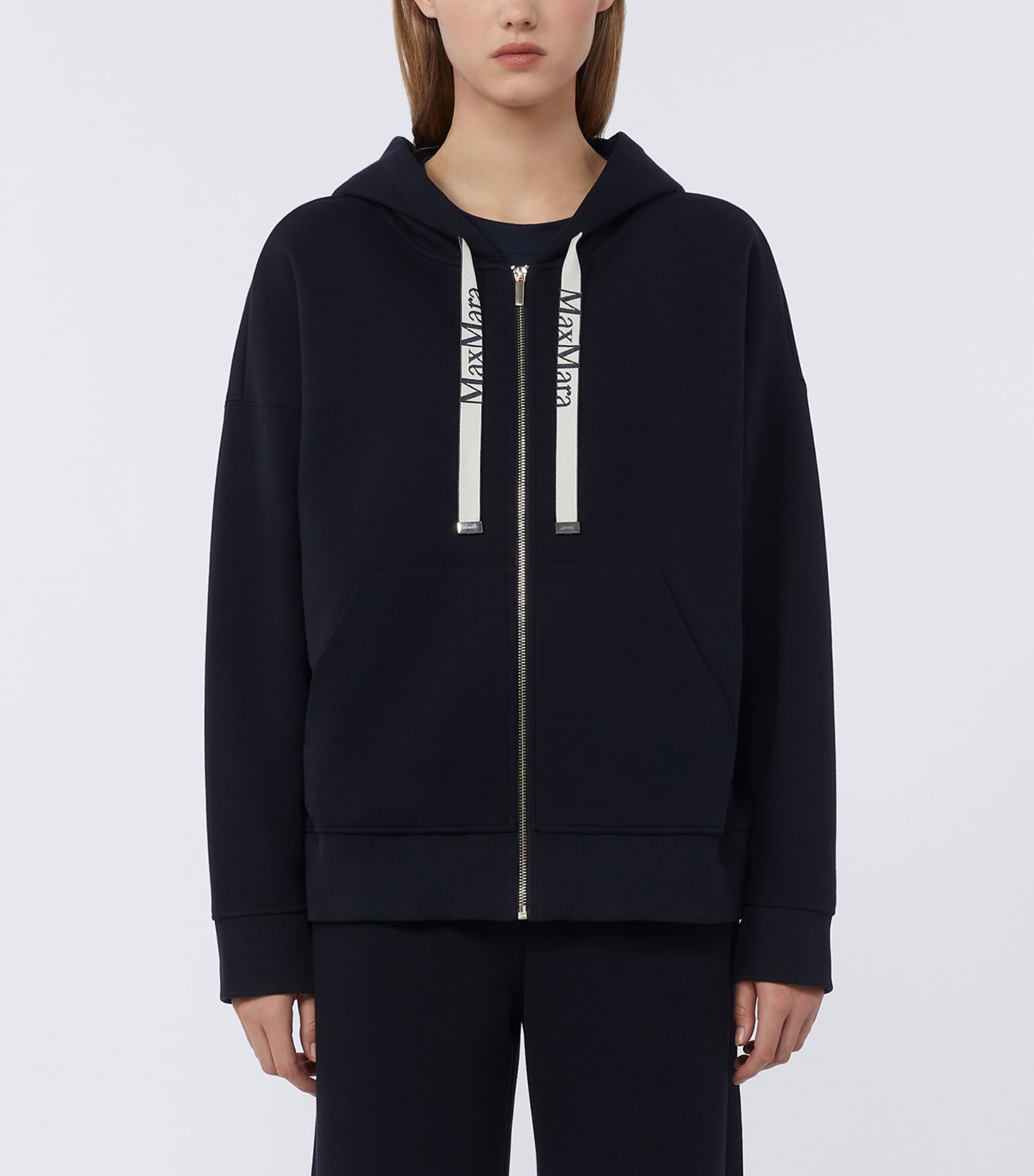 Max Mara Womens Cotton-Blend Zip-Up Hoodie Ultramarine Image 3