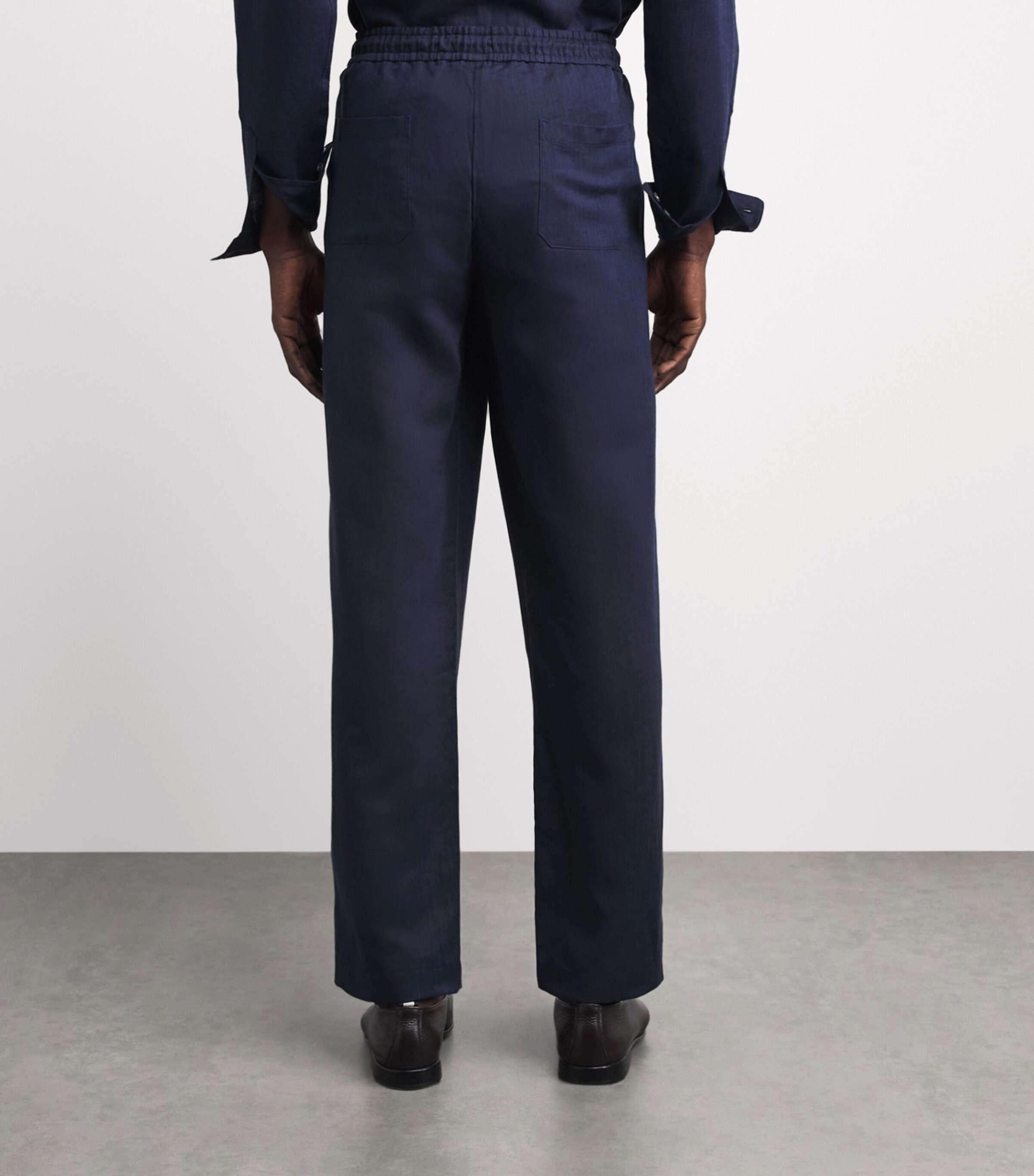 Zimmerli Mens Linen-Cotton Drawstring Trousers Navy Image 5