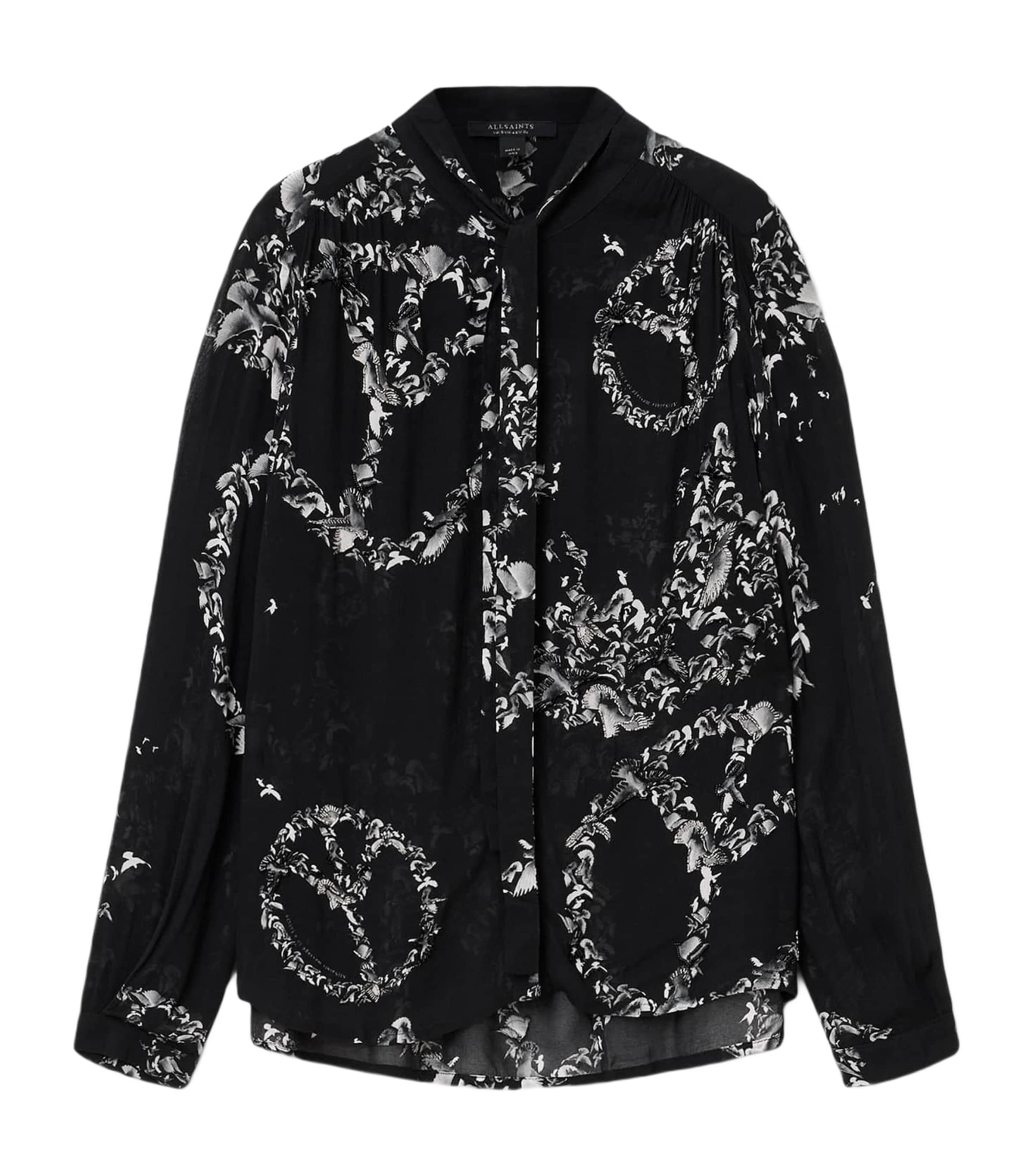 Allsaints Womens Flight Black Hilda Graphic-print Long-sleeve Woven Shirt In Black