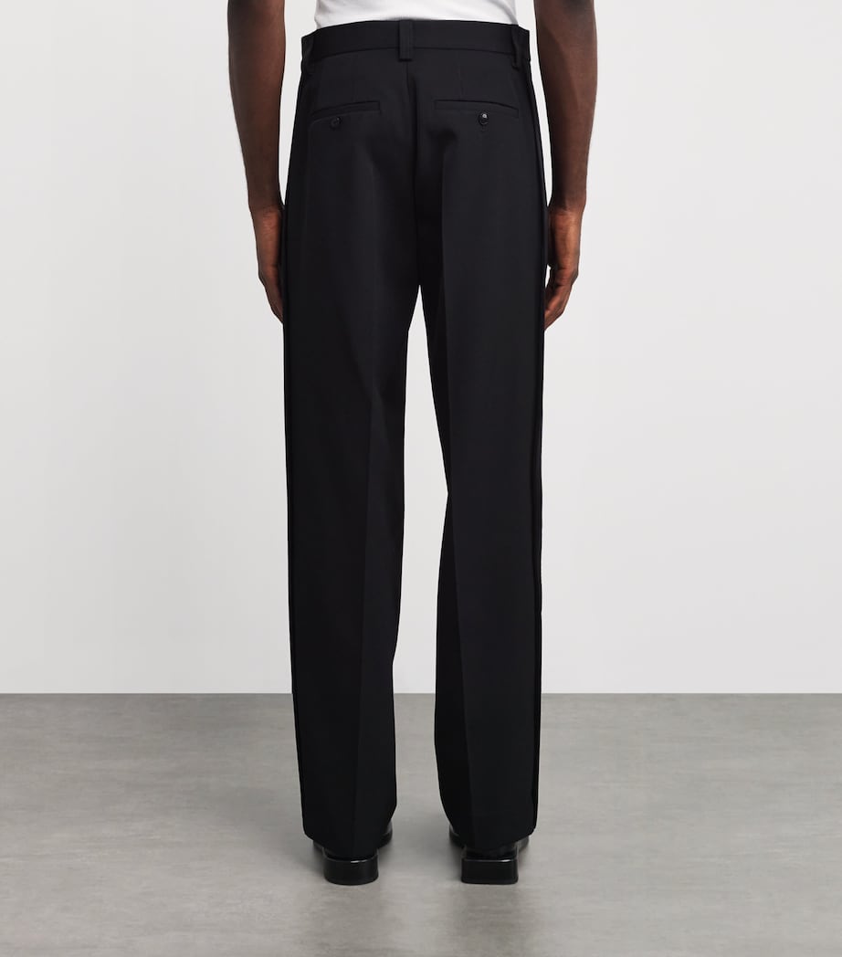 Wool Stripe-Side Pleated Trousers BLACK Image 4