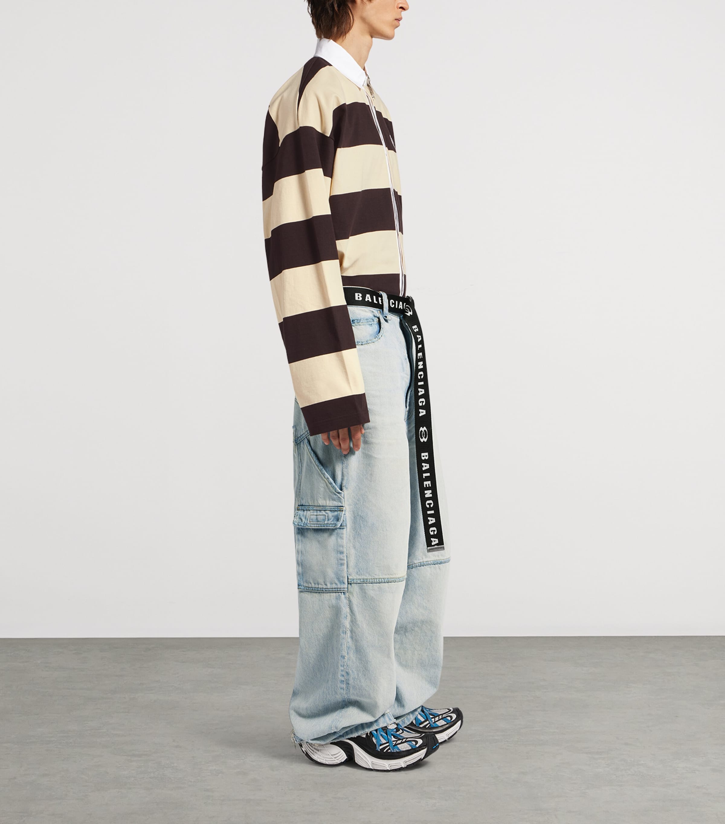 Balenciaga Mens Striped Long-Sleeve Polo Shirt Image 4