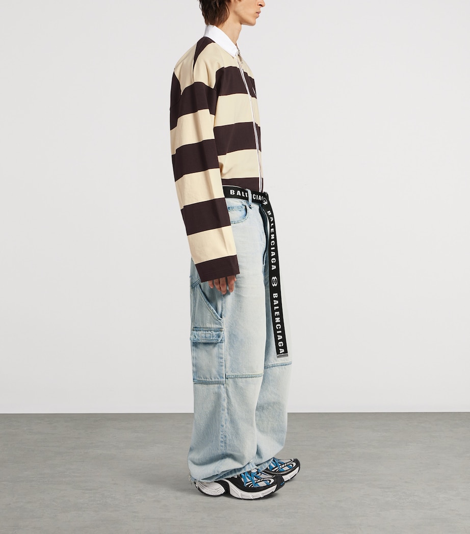 Balenciaga Mens Striped Long-Sleeve Polo Shirt Image 4