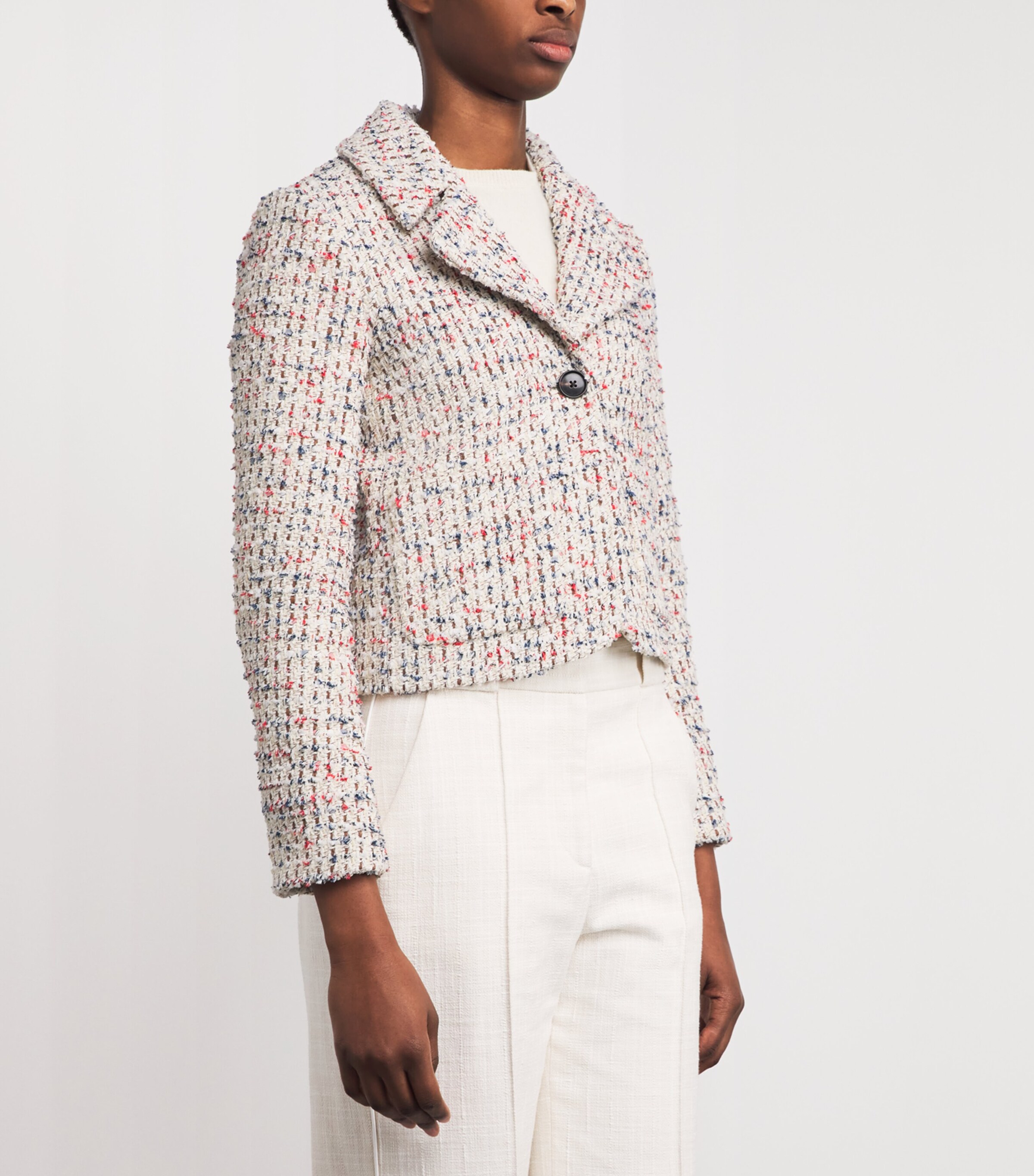 ME+EM Womens Cotton-Blend Heritage Crop Jacket Cream Multi Image 4