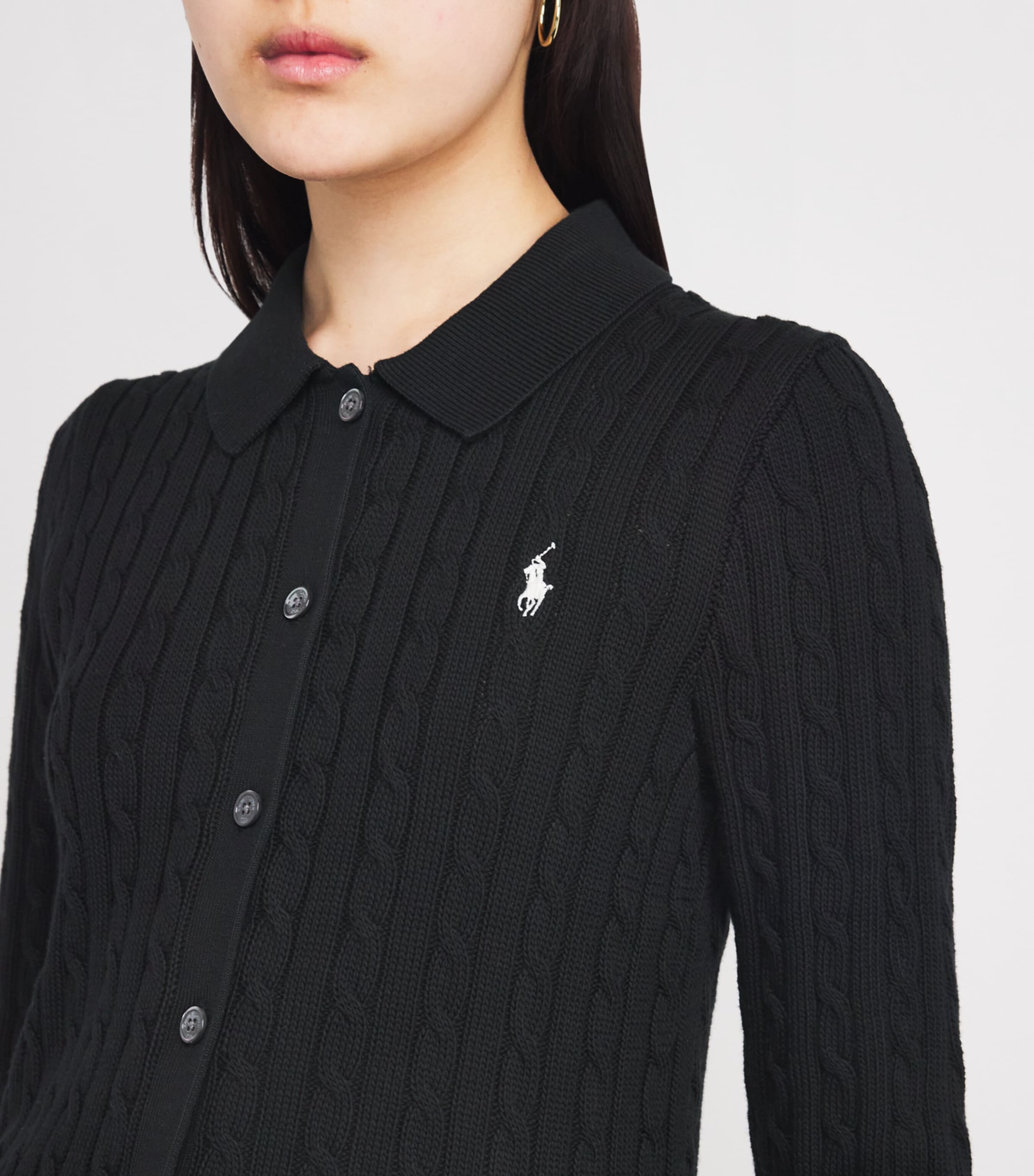 Polo Ralph Lauren Black Cotton Polo Pony Cable-Knit Cardigan