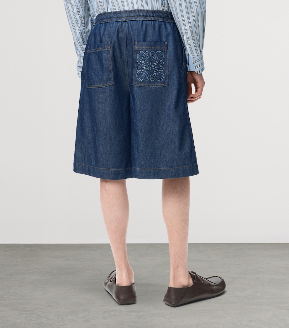 LOEWE Mens Drawstring Denim Shorts Denim Blue Image 4