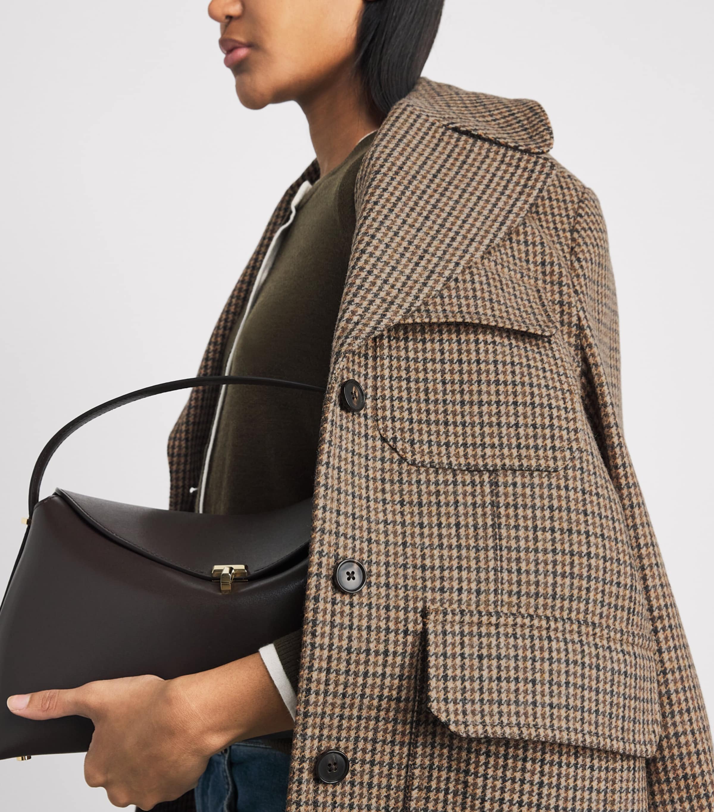 ME+EM Womens Wool-Blend Houndstooth Jacket Pecan Brown Multi Image 3