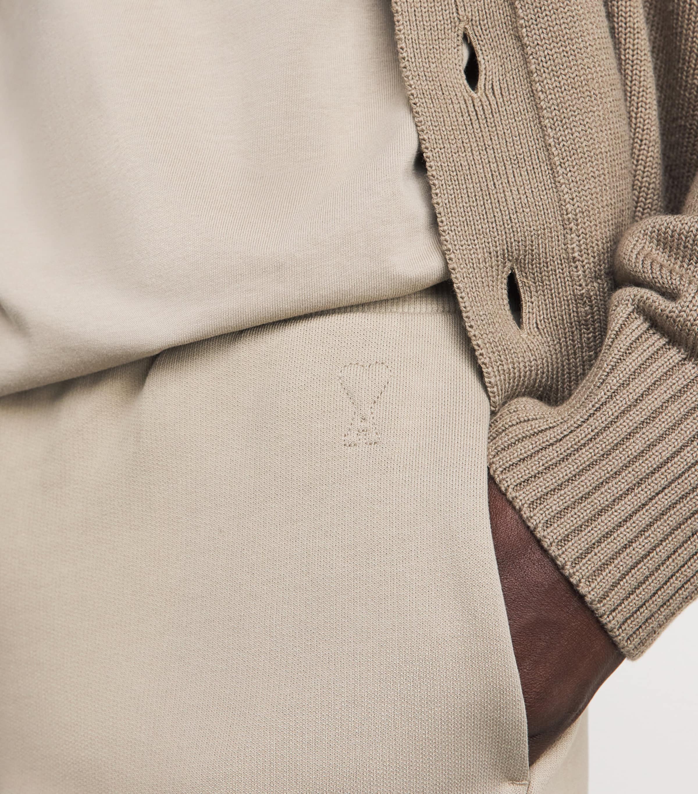 AMI Paris Mens Cotton Ami de Coeur Sweatpants Beige Taupe Image 3