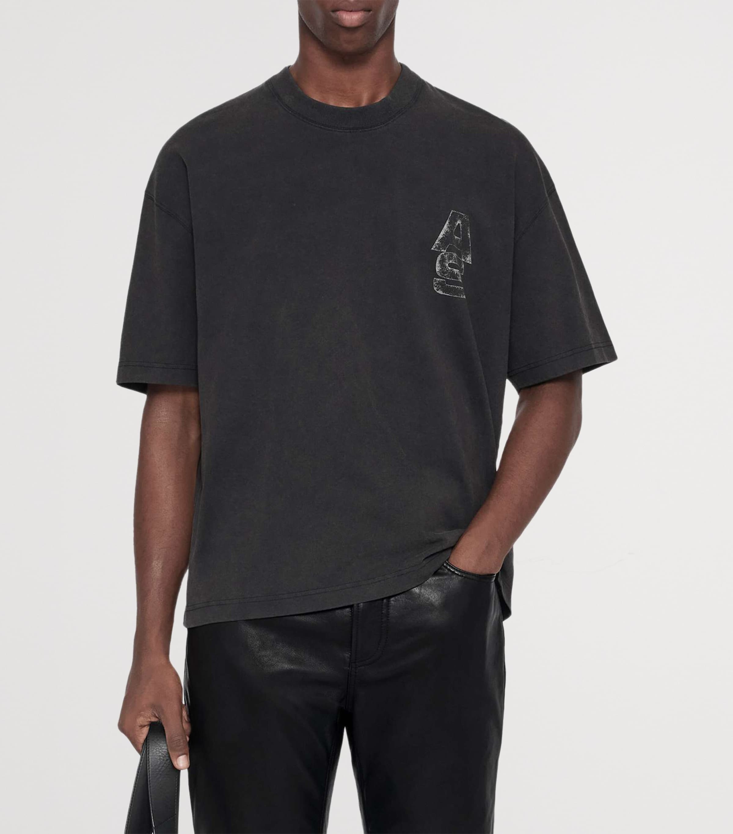 AllSaints Mens Organic Cotton Roller T-Shirt Washed Black Image 3