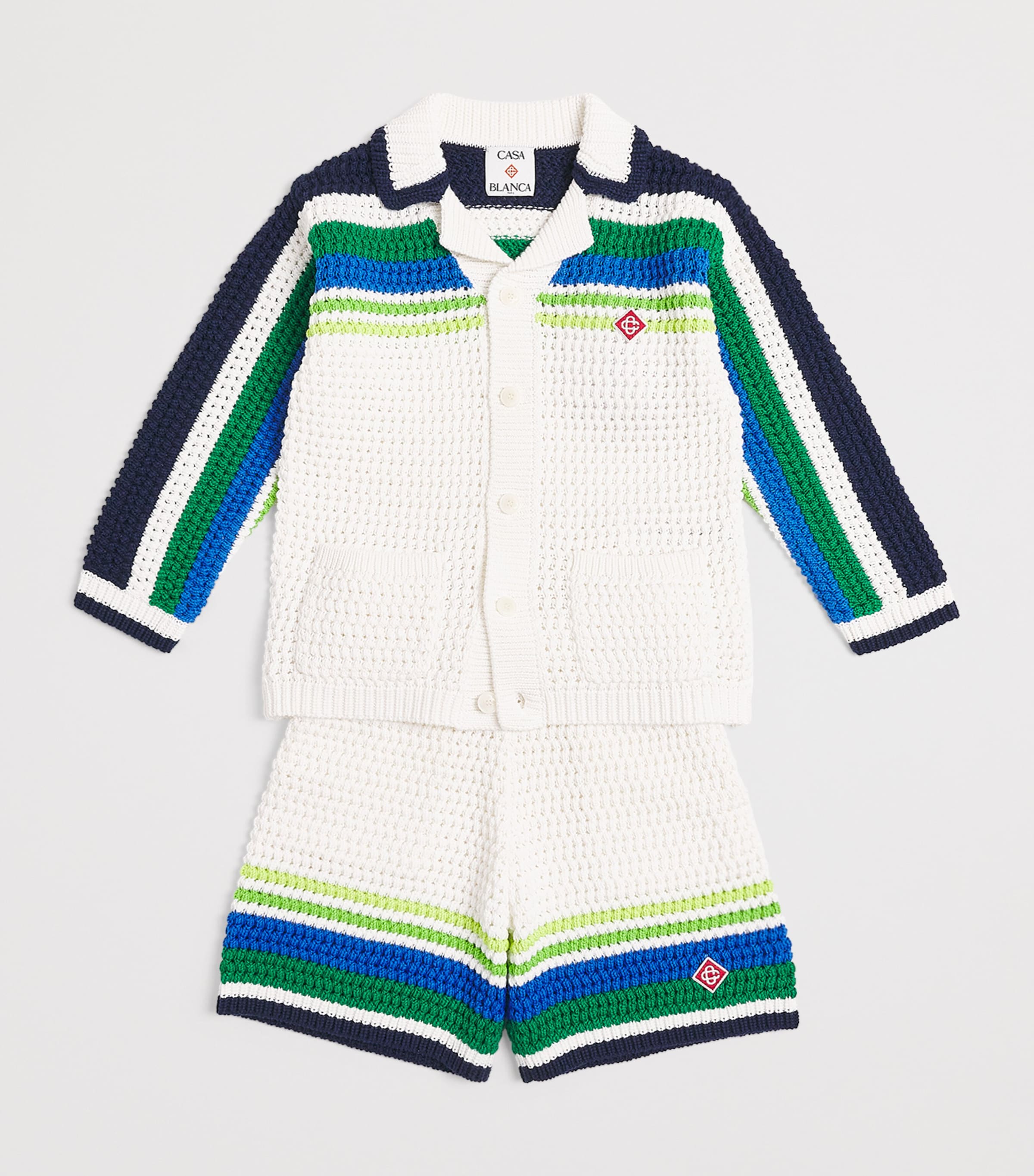 Cotton Crochet Stripe Shorts (3-14 Years) TENNIS STRIPE Image 3
