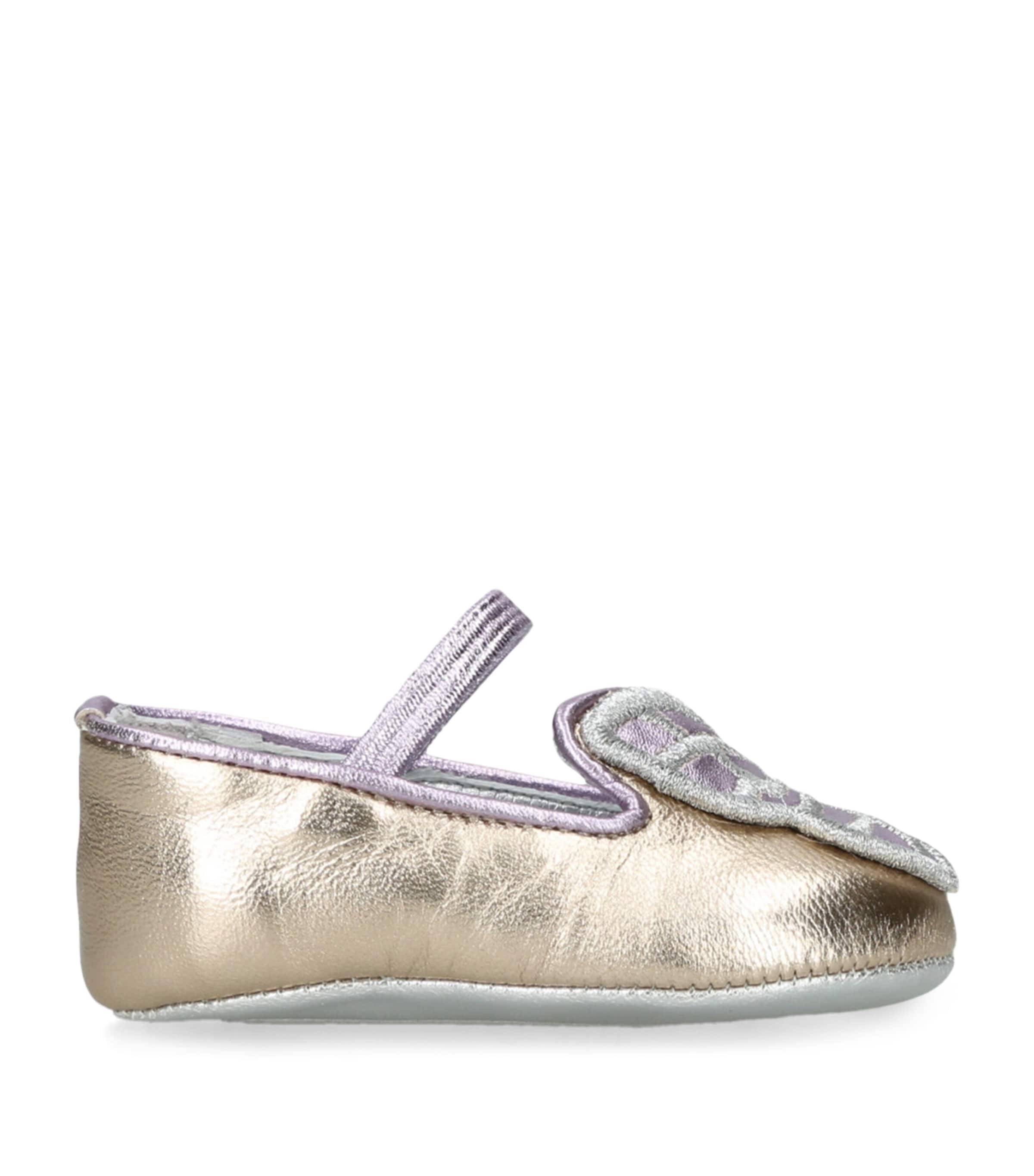 Sophia Webster Mini Leather Butterfly Embroidered Ballet Flats In Gold
