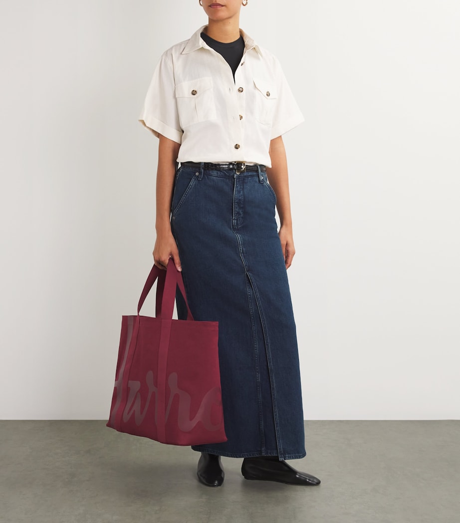 Harrods Large Cotton Logo Tote Bag Berry Image 5