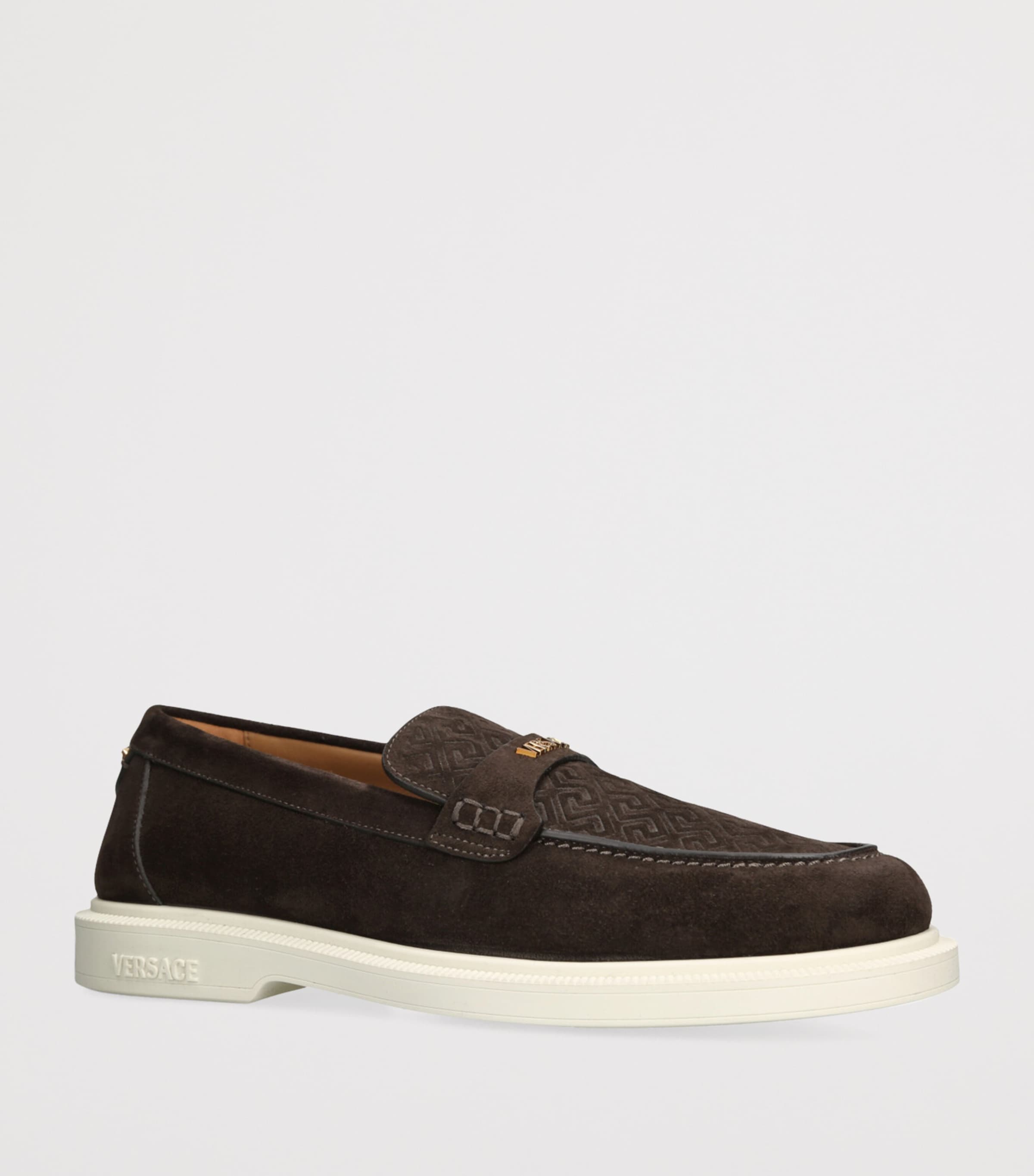 Suede Greco Monogram Loafers BROWN Image 3