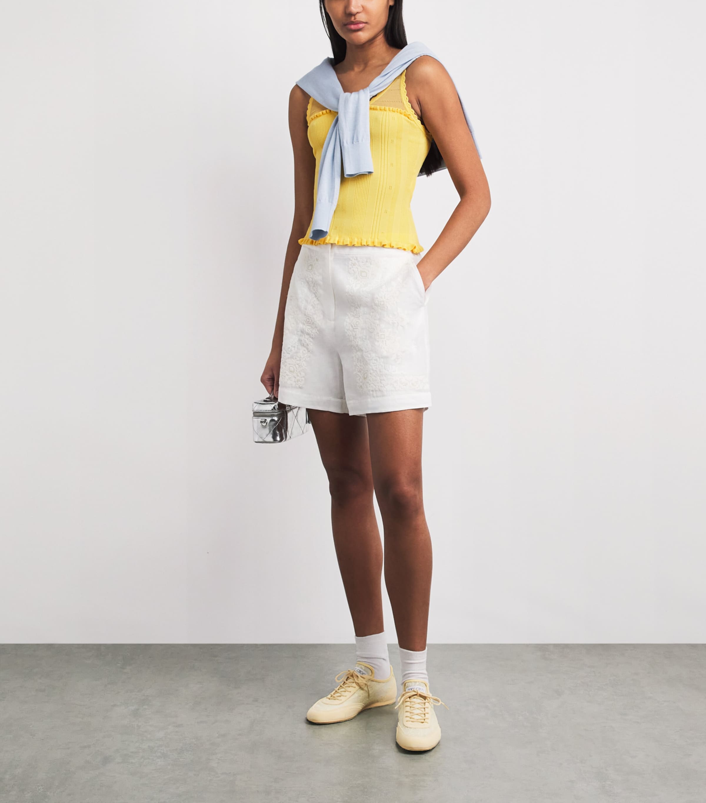 Claudie Pierlot Womens Knitted Pointelle Tank Top Sun Yellow Image 2