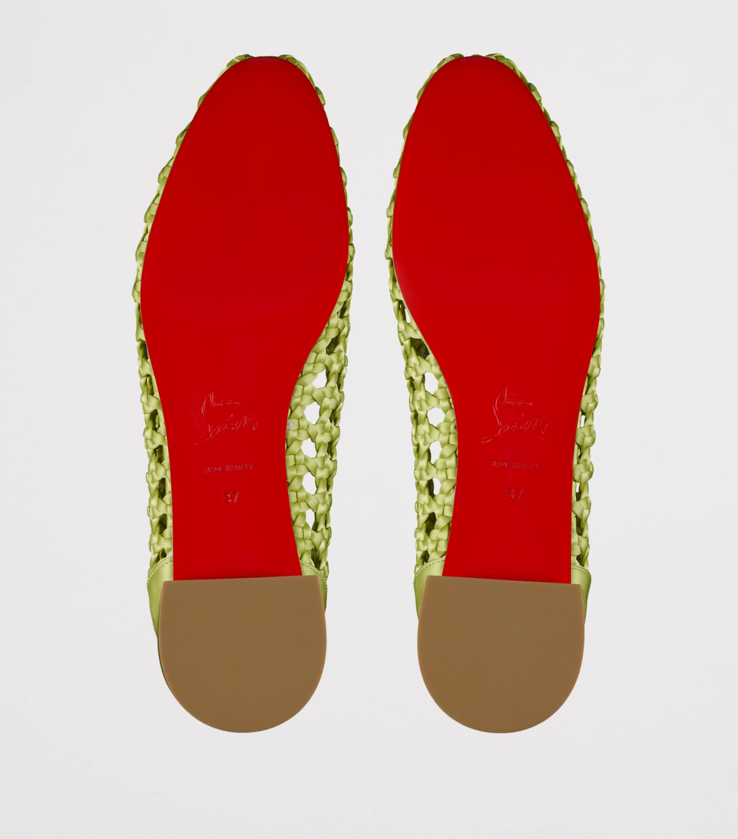 Christian Louboutin Green Sweetie Jane Silk Woven Ballet Flats