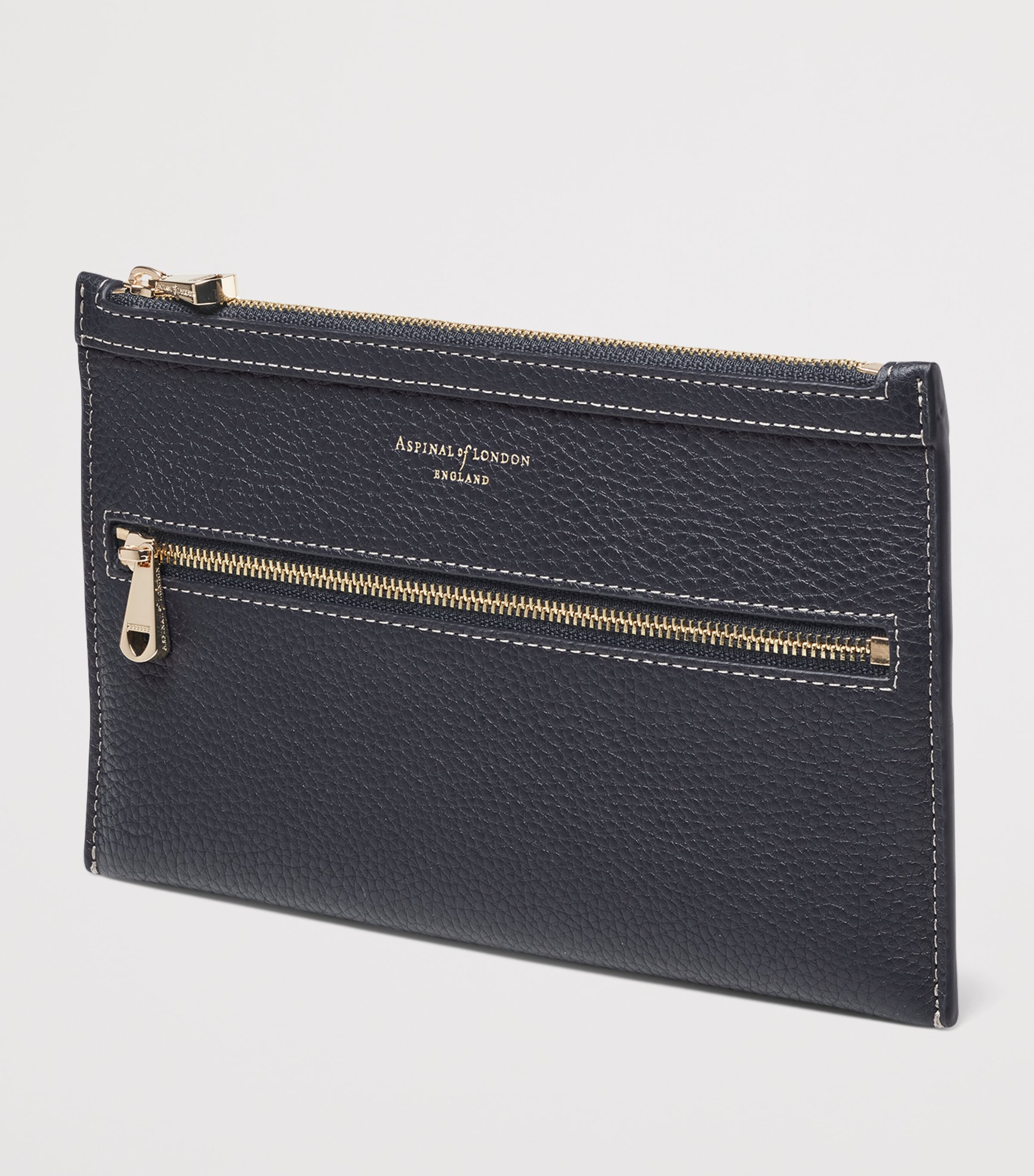 Aspinal Of London Grained Leather Hudson Travel Pouch Navy Image 2