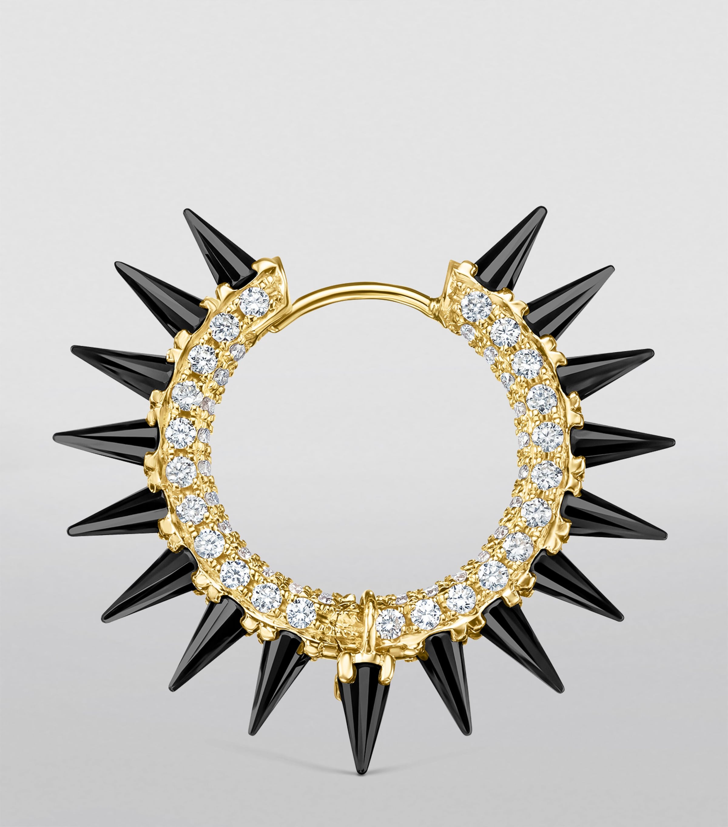 Yellow Gold Black Moissanite Mohawk and Diamond Pavé Hoop Earring (11mm) YELLOW GOLD Image 4
