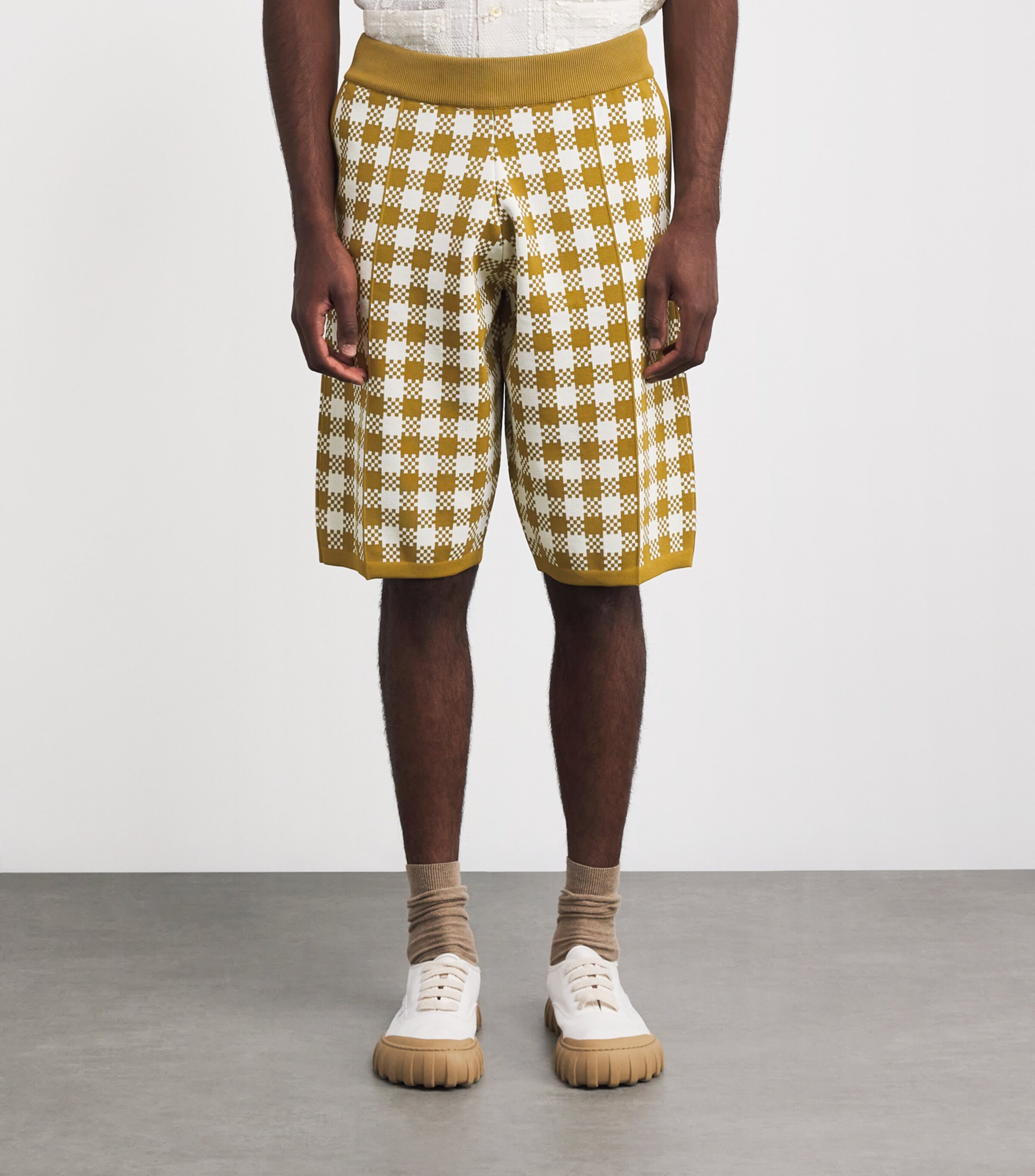 AMI Paris Mens Check Longline Shorts Wht/hvna Image 3