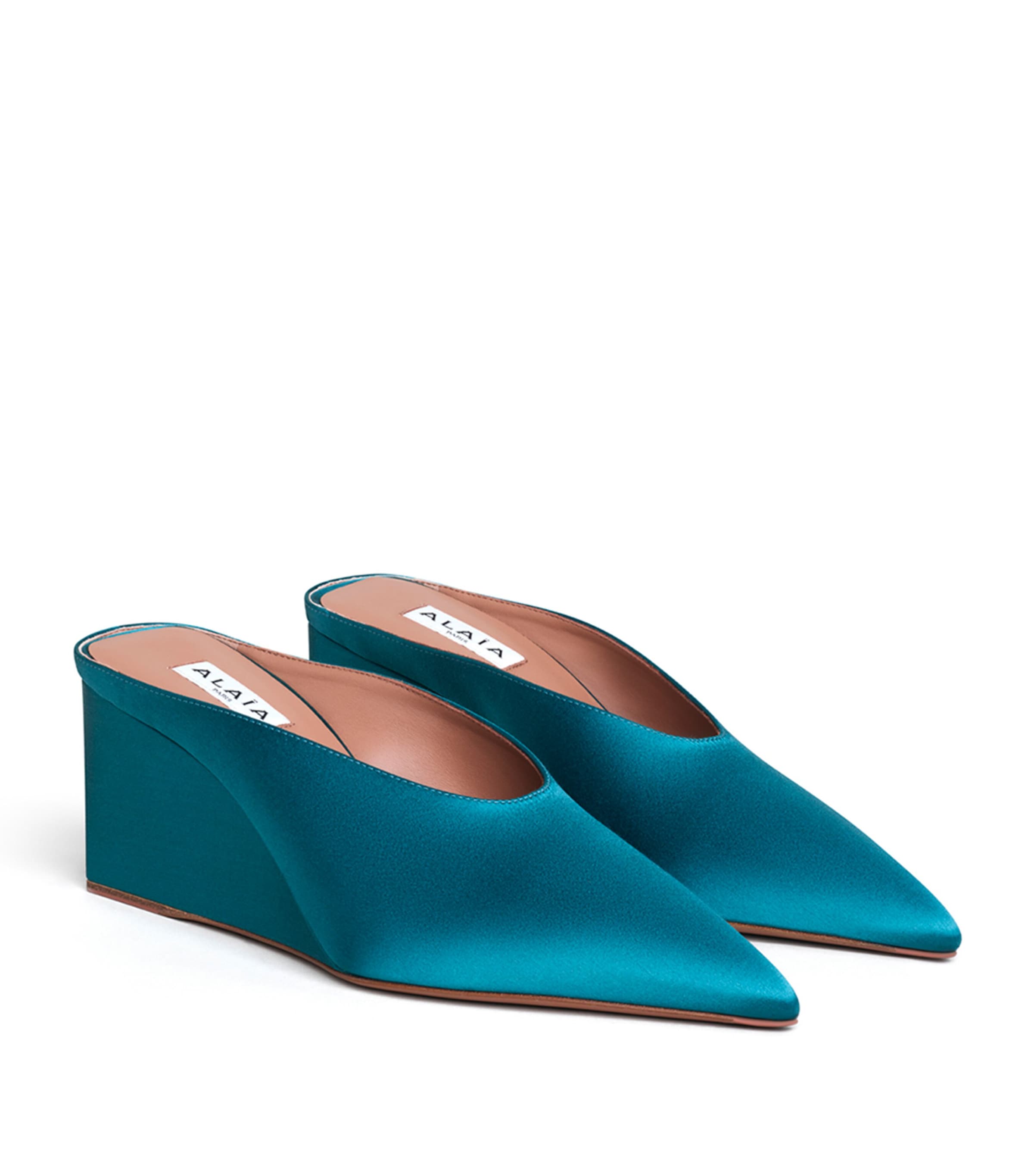 Alaïa Satin Cube Wedge Mules 75 Emeraude Image 2