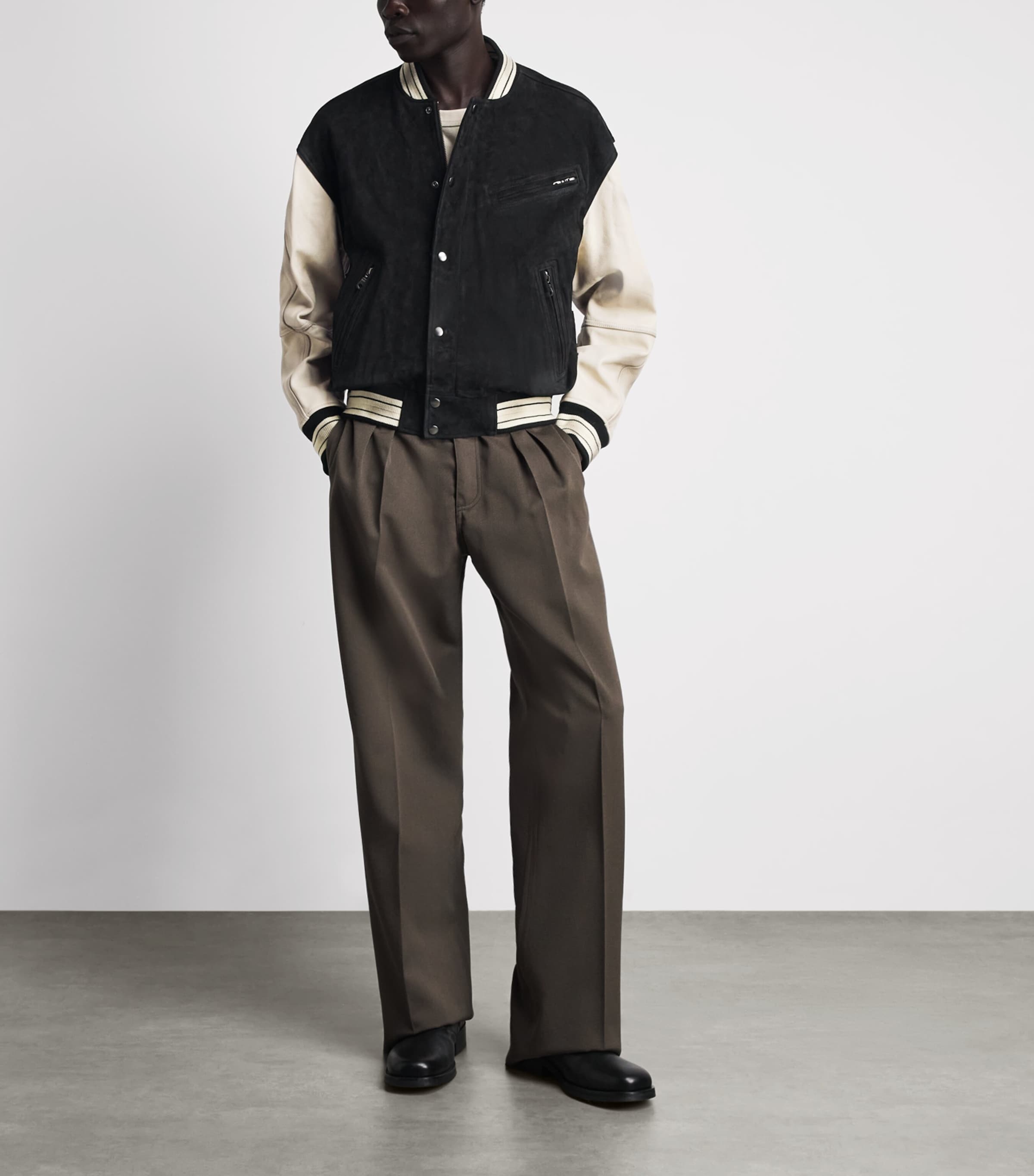 Coor Mens Suede Varsity Jacket Black Image 2