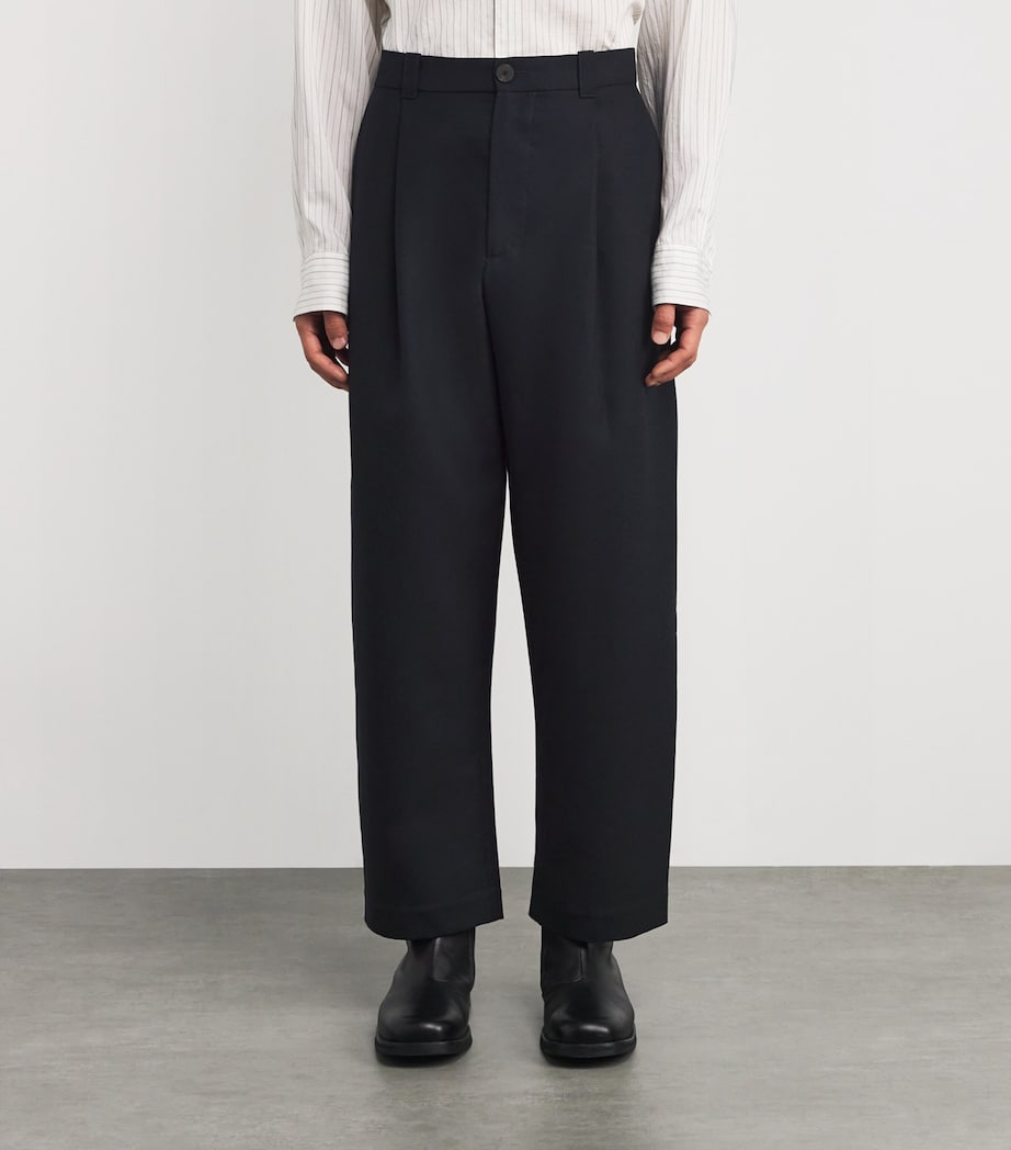 Wool Curved Tapered Trousers DARKEST NAVY Image 3