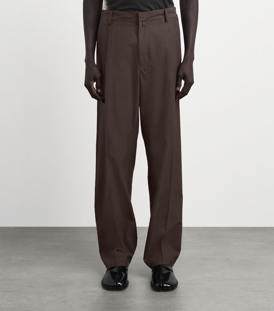 MM6 Maison Margiela Mens Virgin Wool-Cotton Pleated Trousers Brown Image 4
