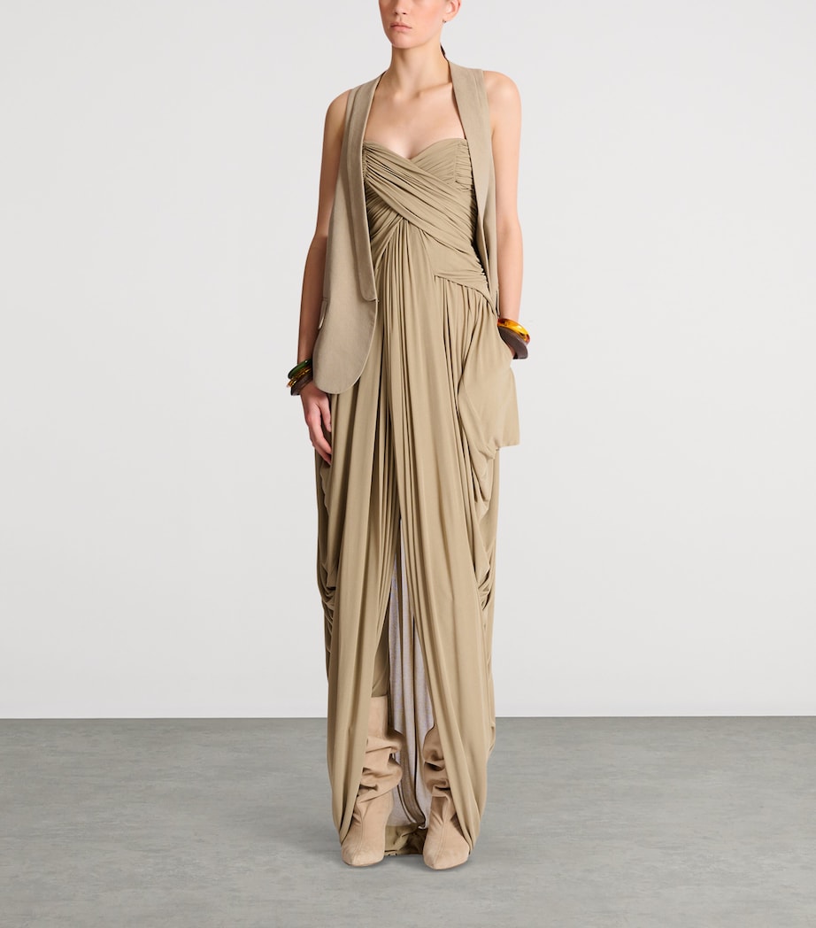 Balmain Womens Draped Strapless Jumpsuit Beige Foncé Image 8