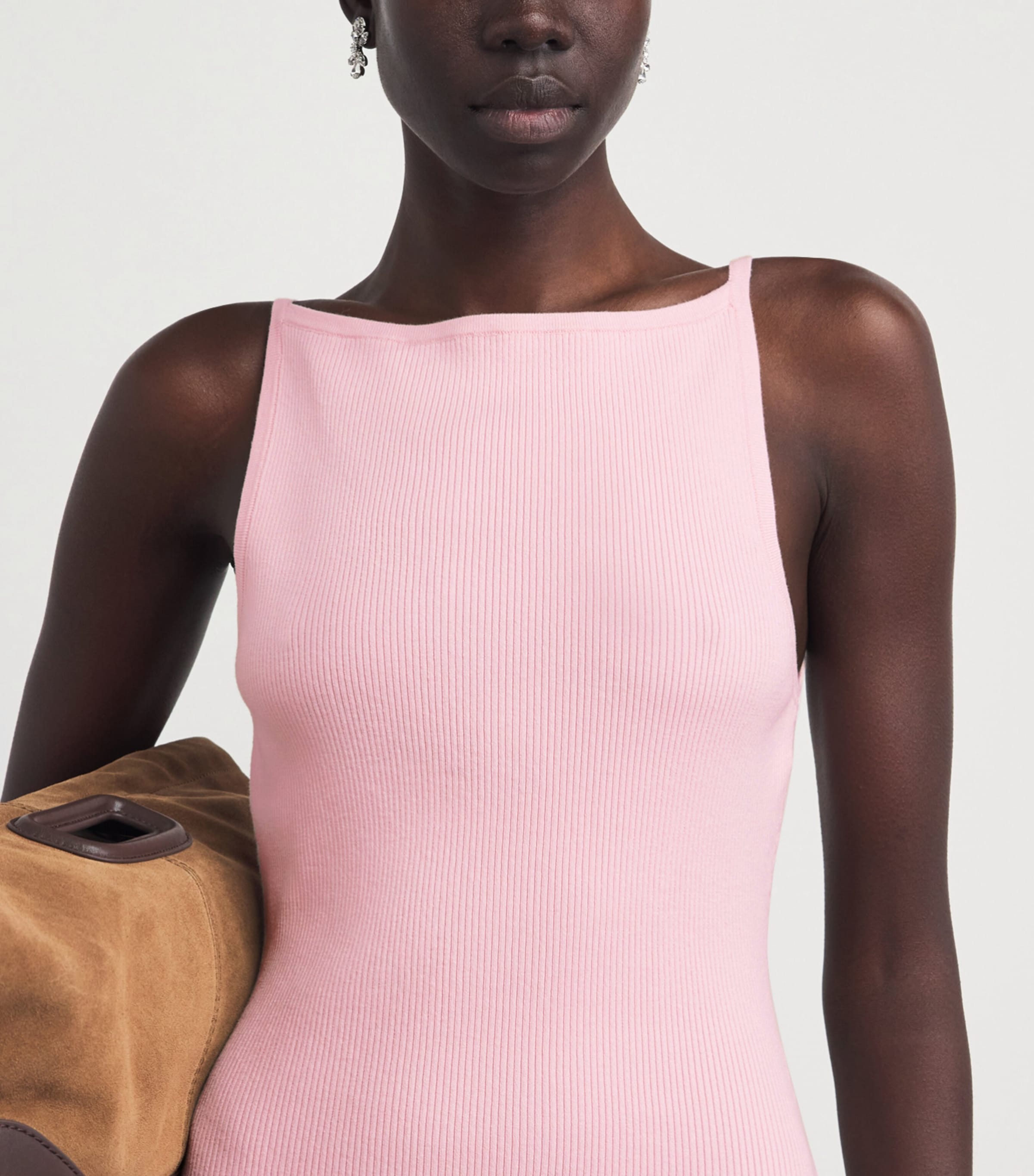 Maje Womens Cotton-Blend Rib-Knit Tank Top Pink Image 3