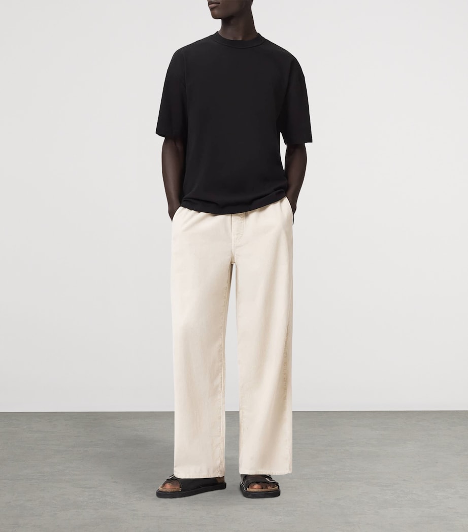 AllSaints Mens Corduroy Sabbath Wide-Leg Trousers Pebble White Image 2