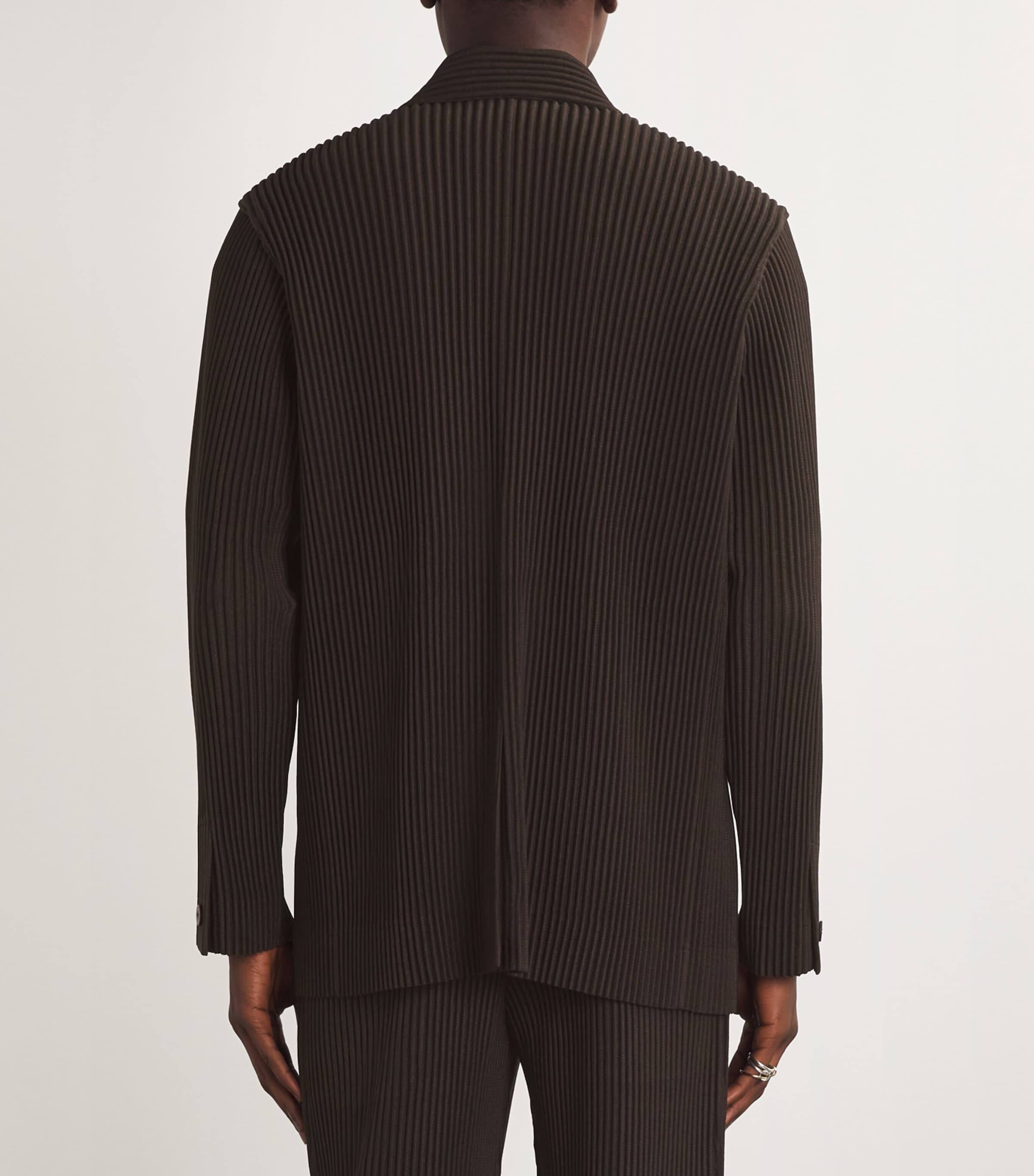 Homme Plissé Issey Miyake Mens Pleated Single-Breasted Blazer Brown Image 3