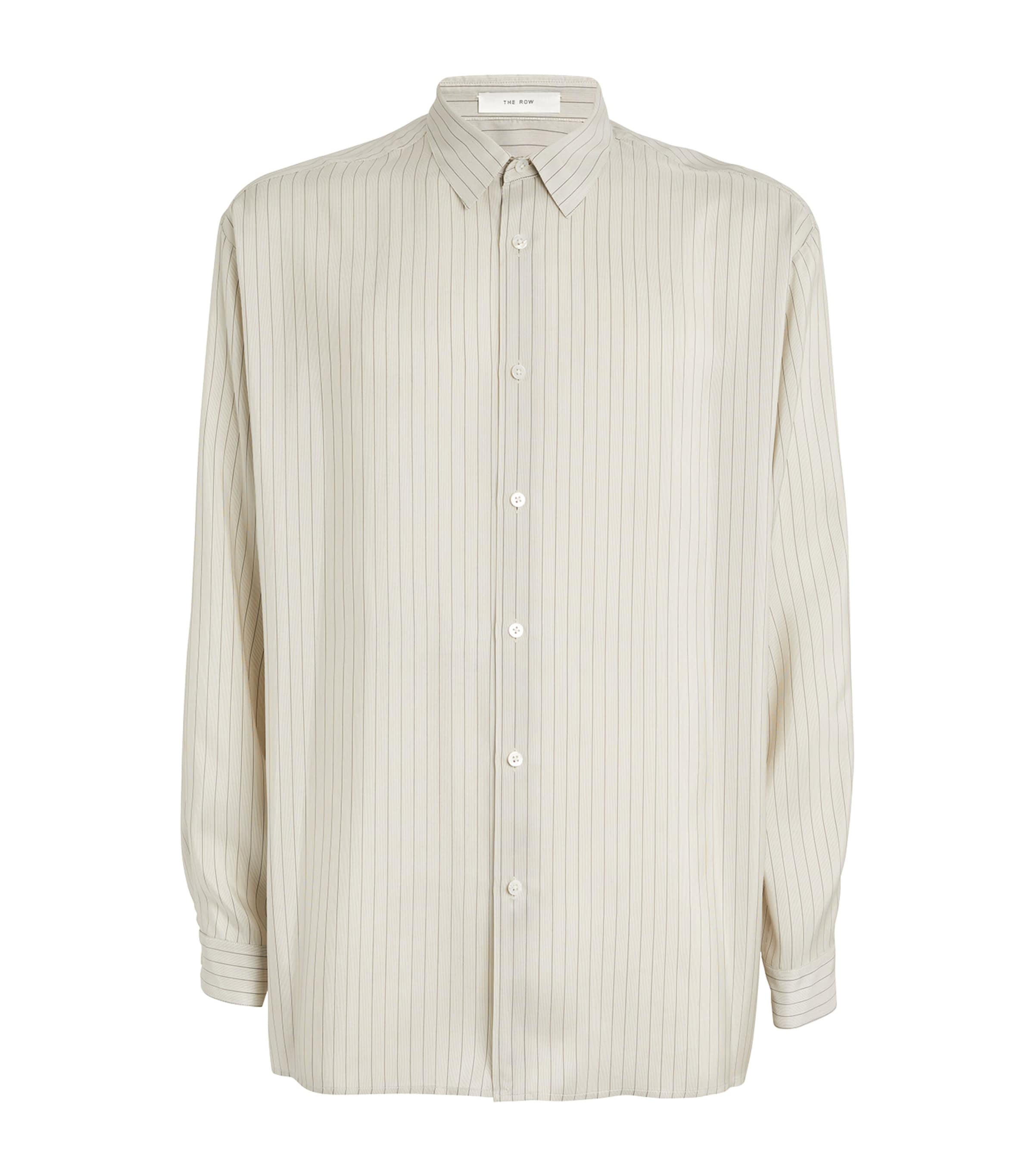 The Row Albie Striped Silk Shirt In Grey