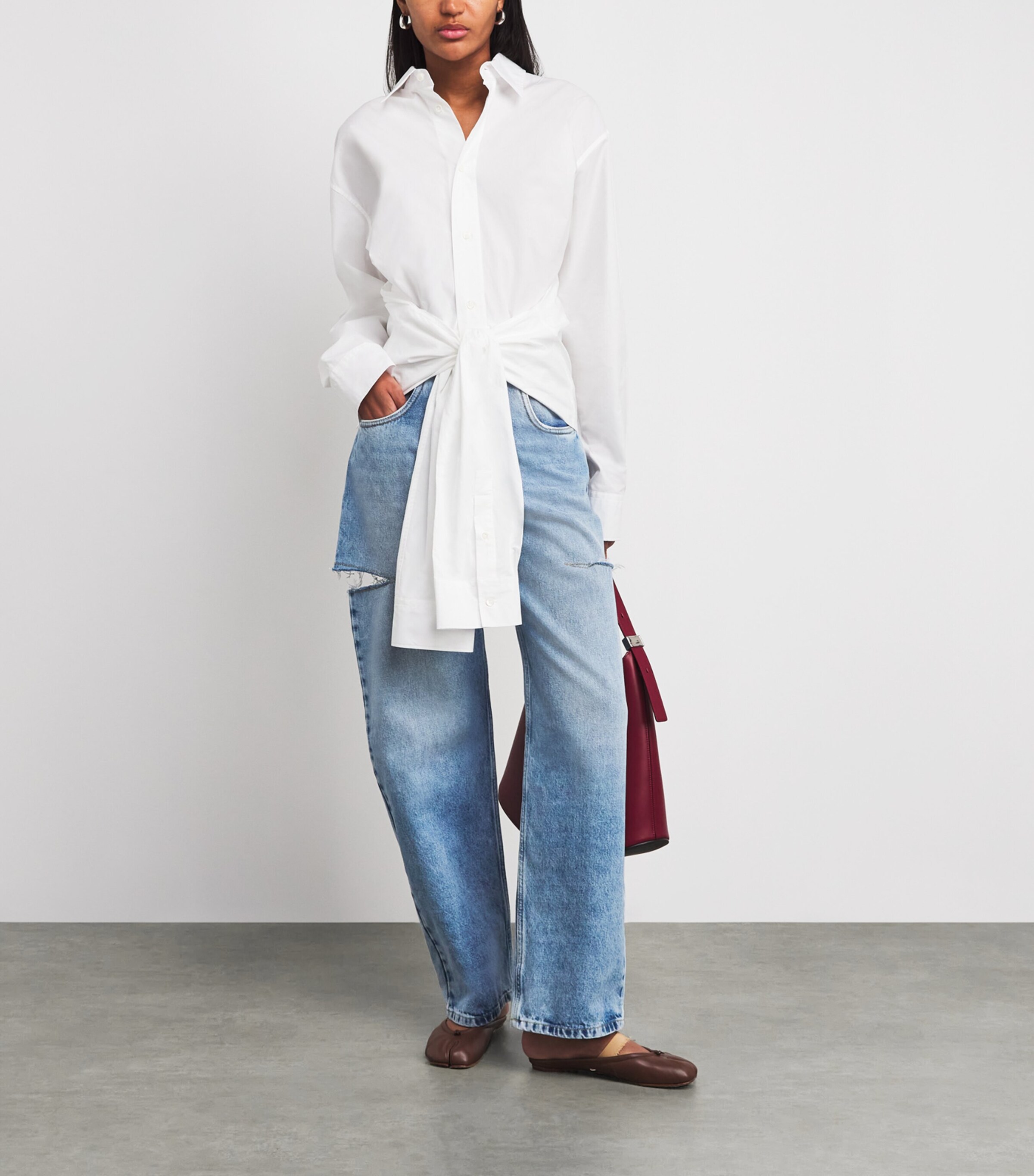 Maison Margiela Womens Distressed Wide-Leg Jeans Denim Image 2