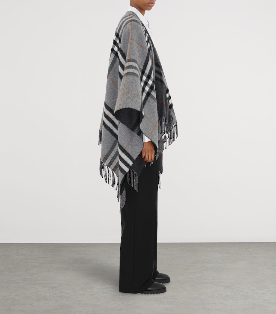 Wool-Cashmere Contrast-Check Cape GREY / CHARCOAL Image 3