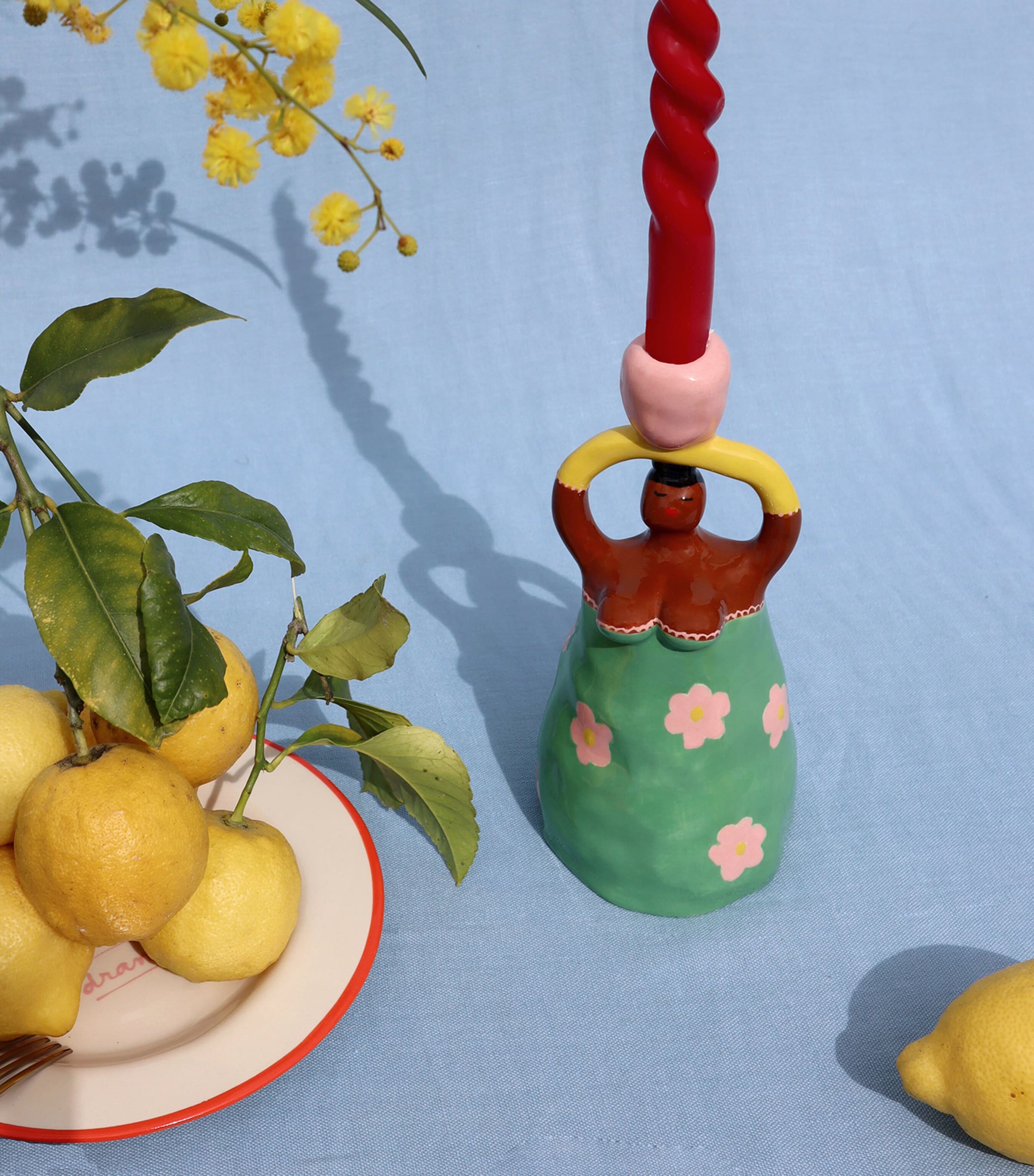 Earthenware Nina Candle Holder (22cm) MULTI / GREEN Image 2