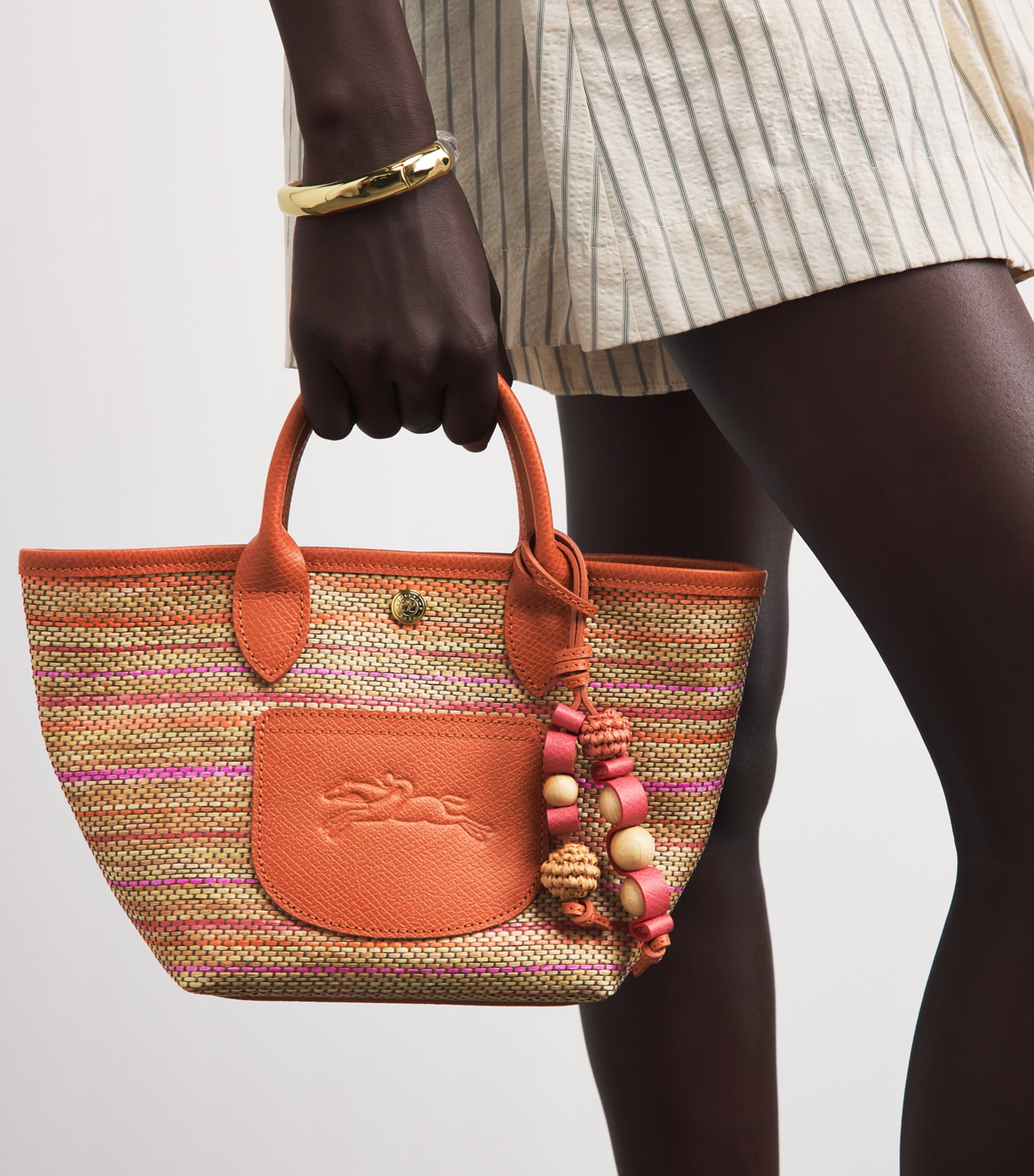 Longchamp Raffia Le Panier Pliage Cross-Body Bag Rainbow Image 4