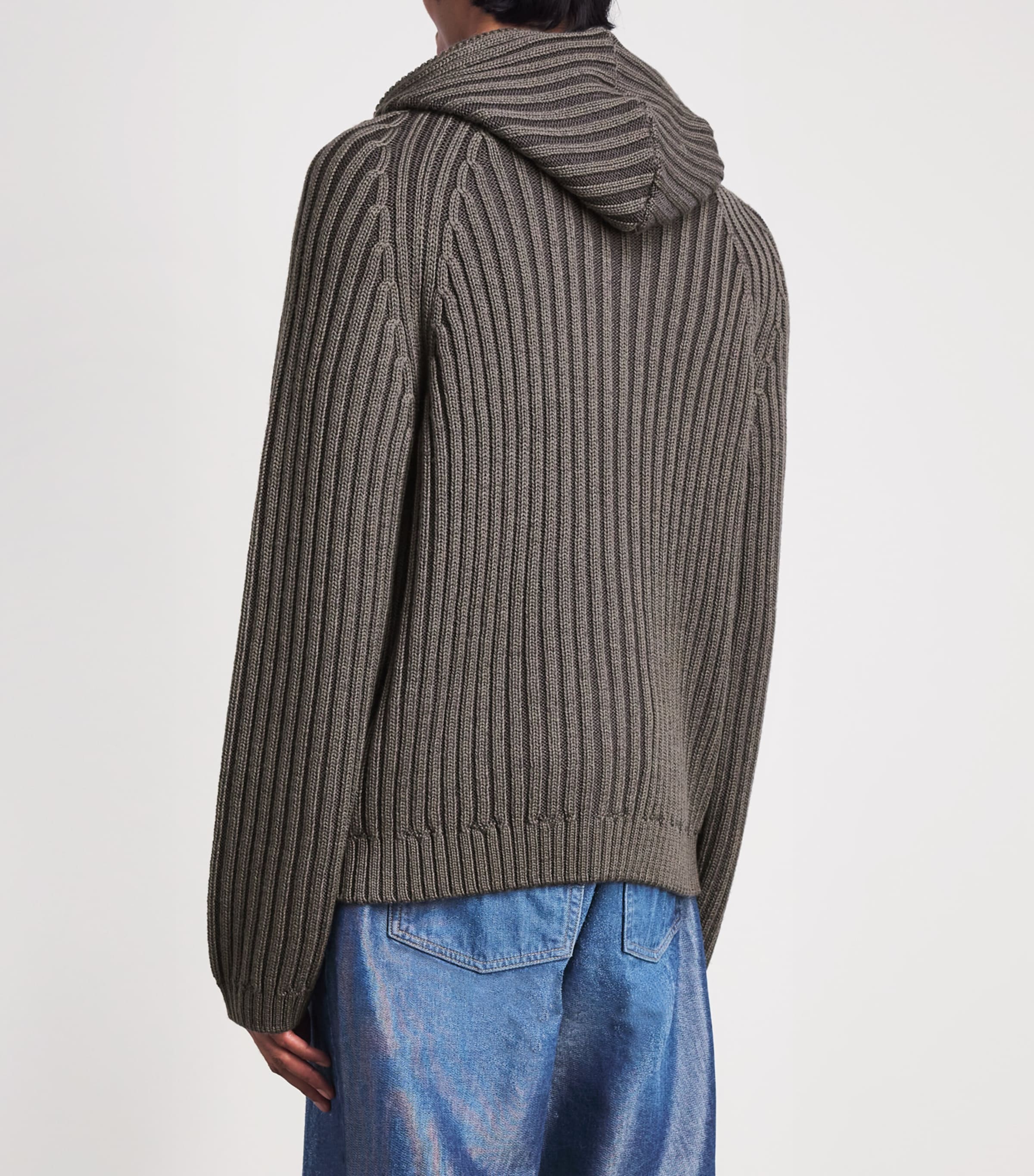 Our Legacy Mens Merino Wool Zip-Up Cardigan Sage Strp Drymrno Wl Image 5