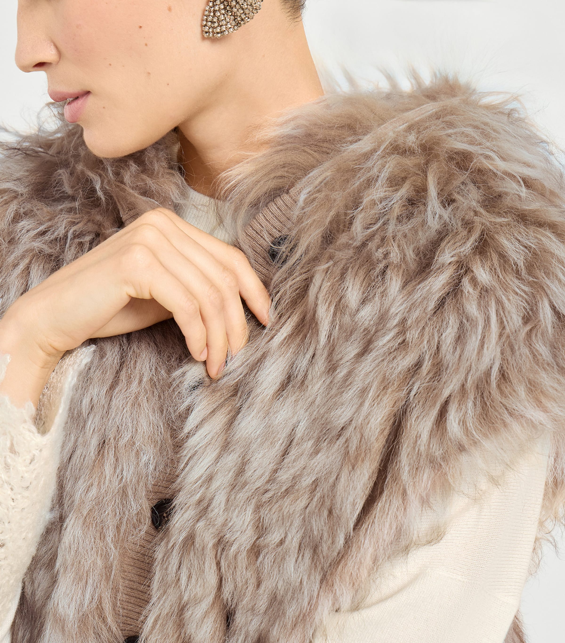 BRUNELLO CUCINELLI フード付きファーベスト Brunello Cucinelli Beige Cashmere Shearling Gilet | Harrods US