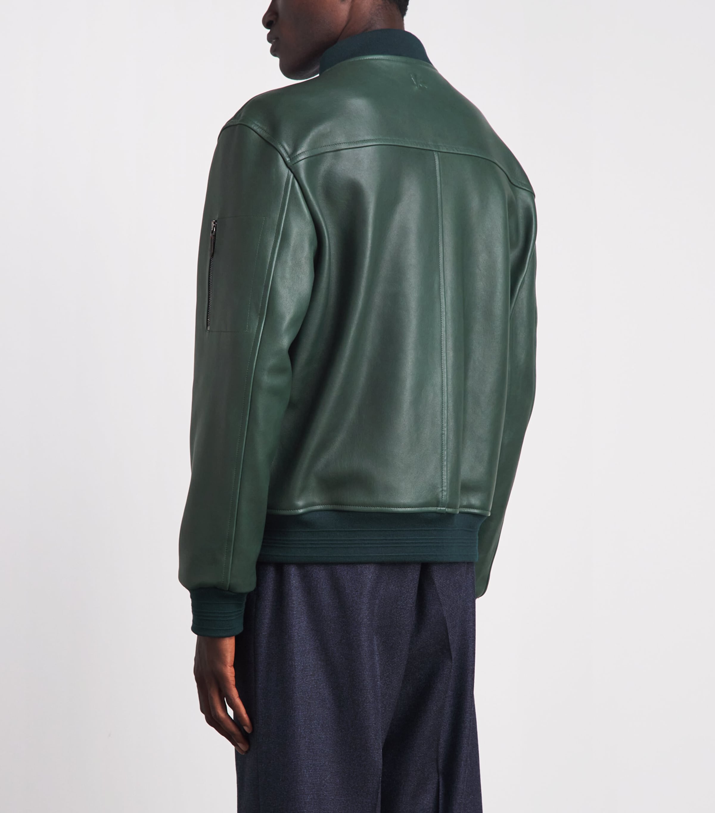 Isaia Mens Lambskin Varsity Bomber Jacket Image 5
