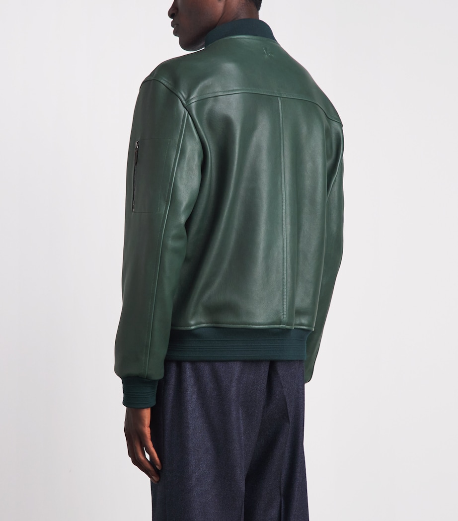 Isaia Mens Lambskin Varsity Bomber Jacket Image 5